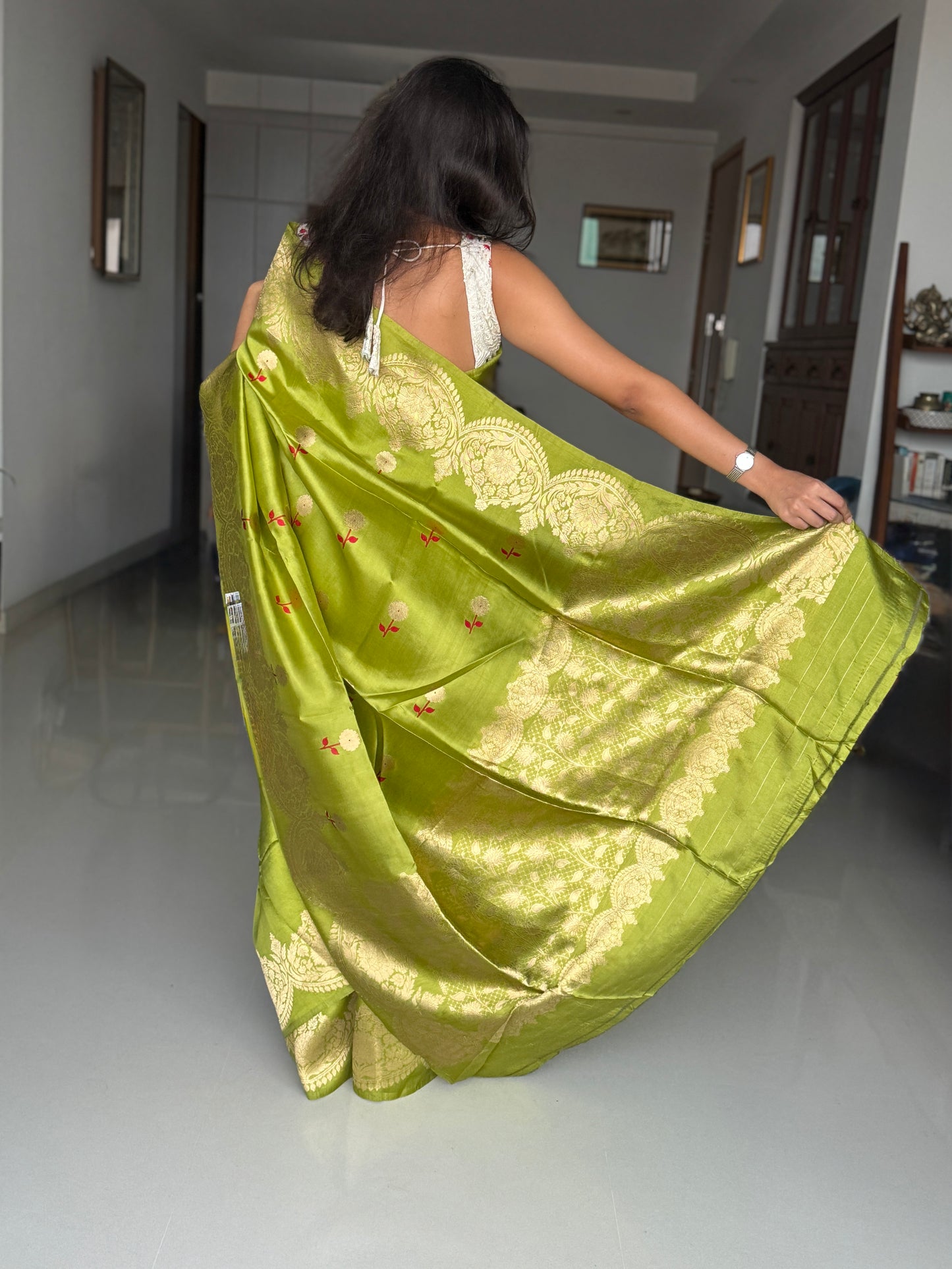 Aranya: Green Banarasi Katan Silk Saree