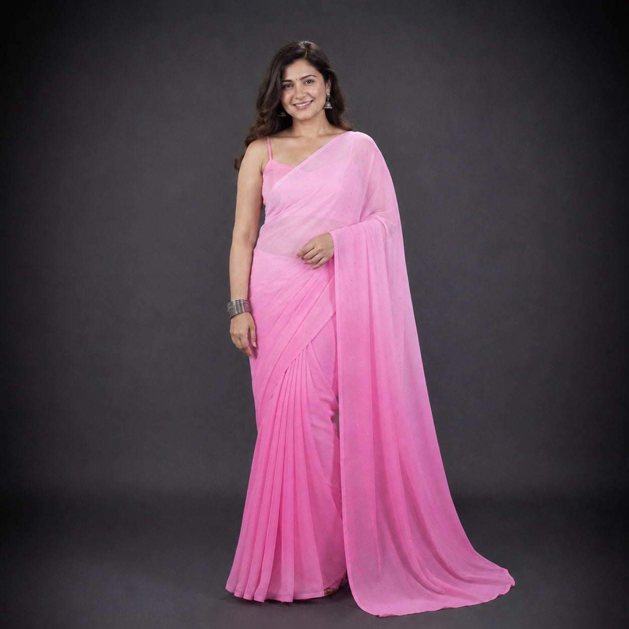 Gulabi: Pink Ombré Chiffon Saree with Sequins