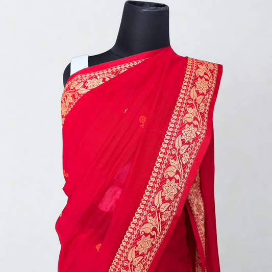 Deepanjali: Red Cotton Handloom Saree
