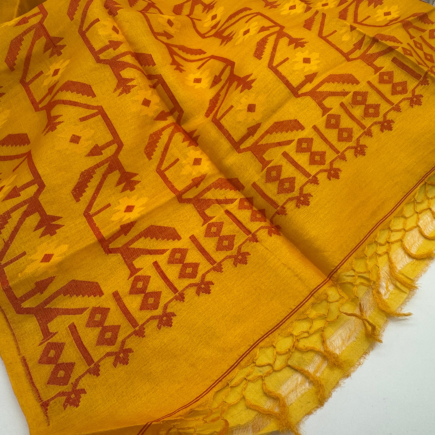 Shobha: Yellow Jamdani Tussar Silk Saree