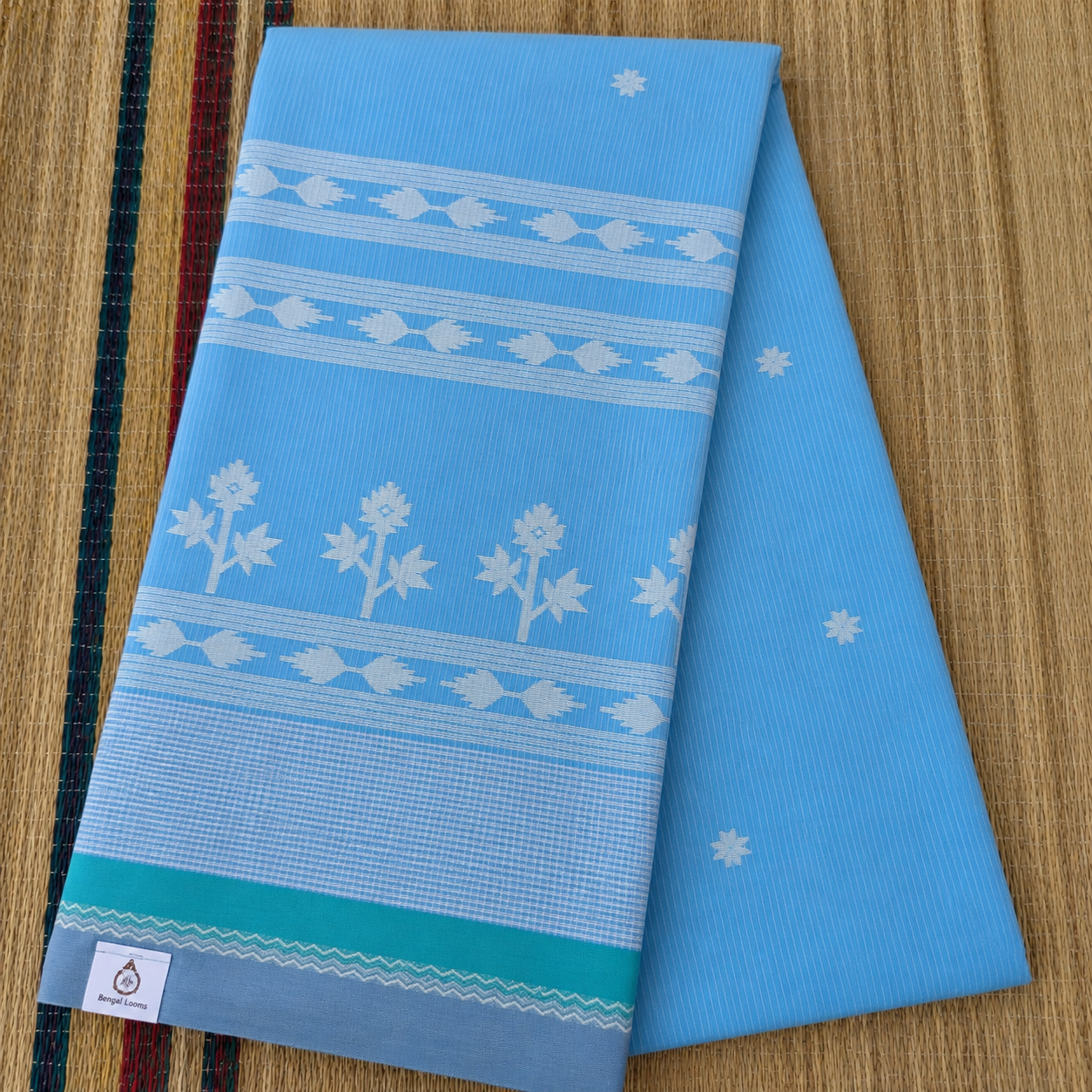 Indrani: Blue Cotton Handloom Jamdani Saree