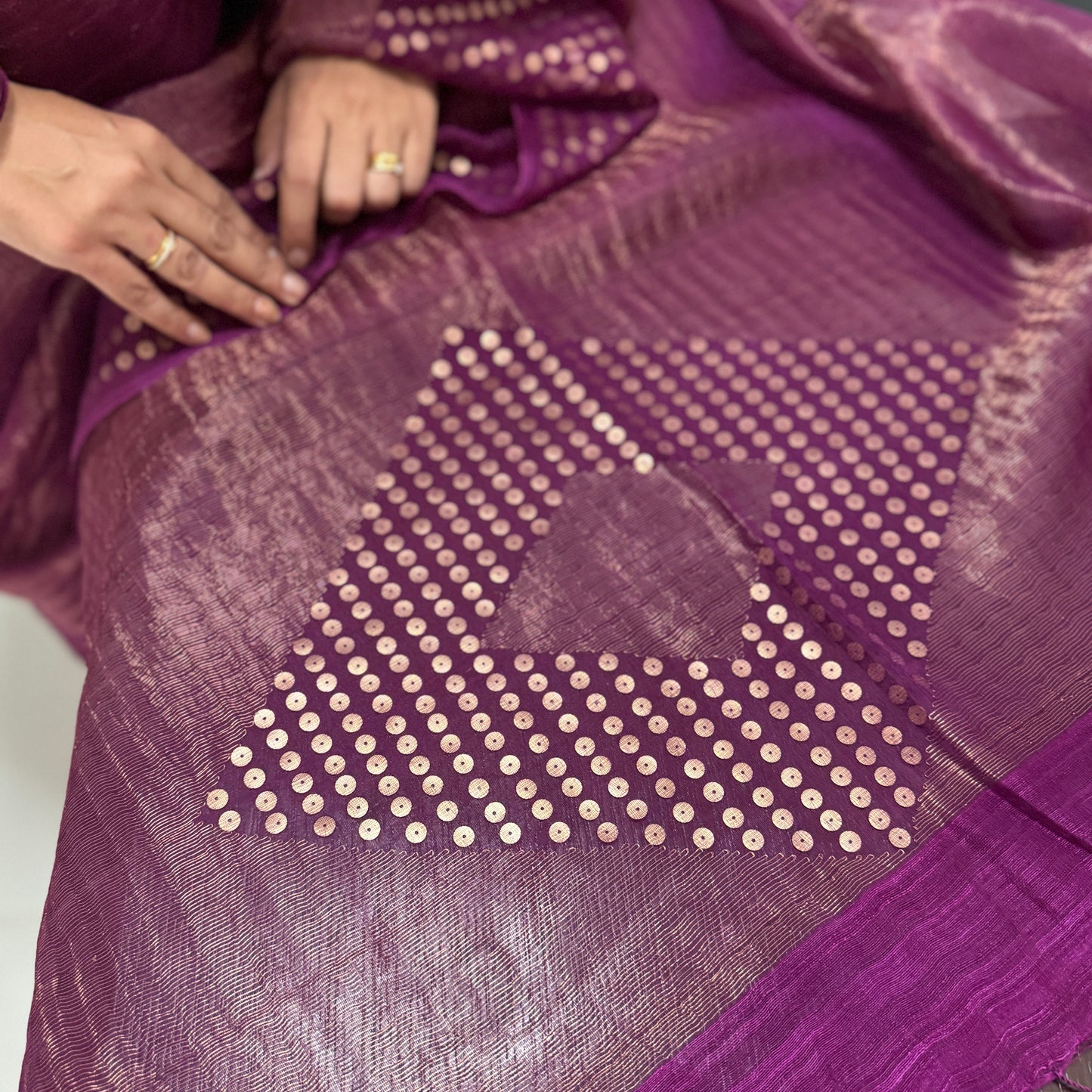 Lavanya: Purple Handwoven Crushed Tissue Saree with Sequins