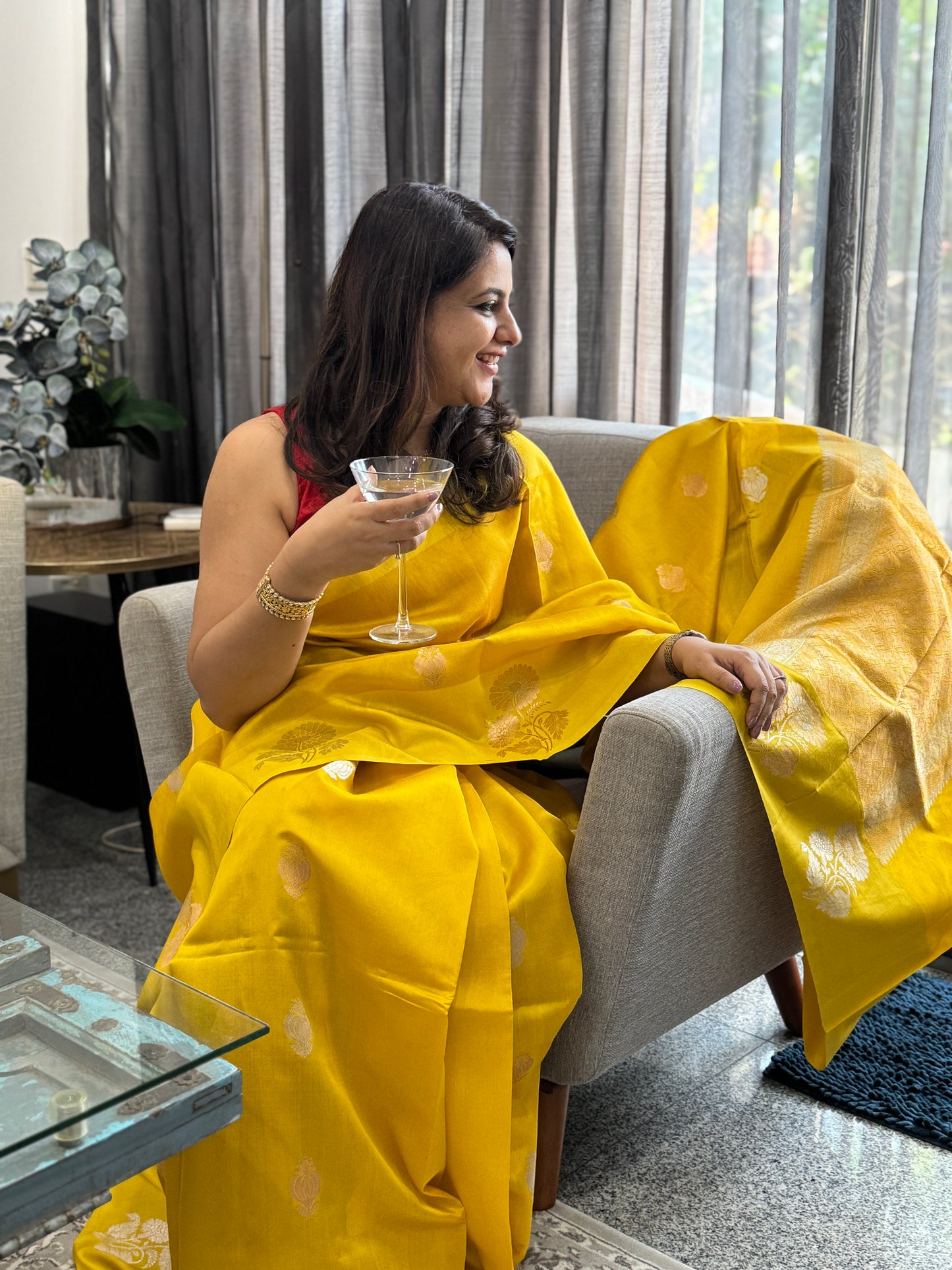 Svarna: Yellow Handwoven Banarasi Katan Silk Saree