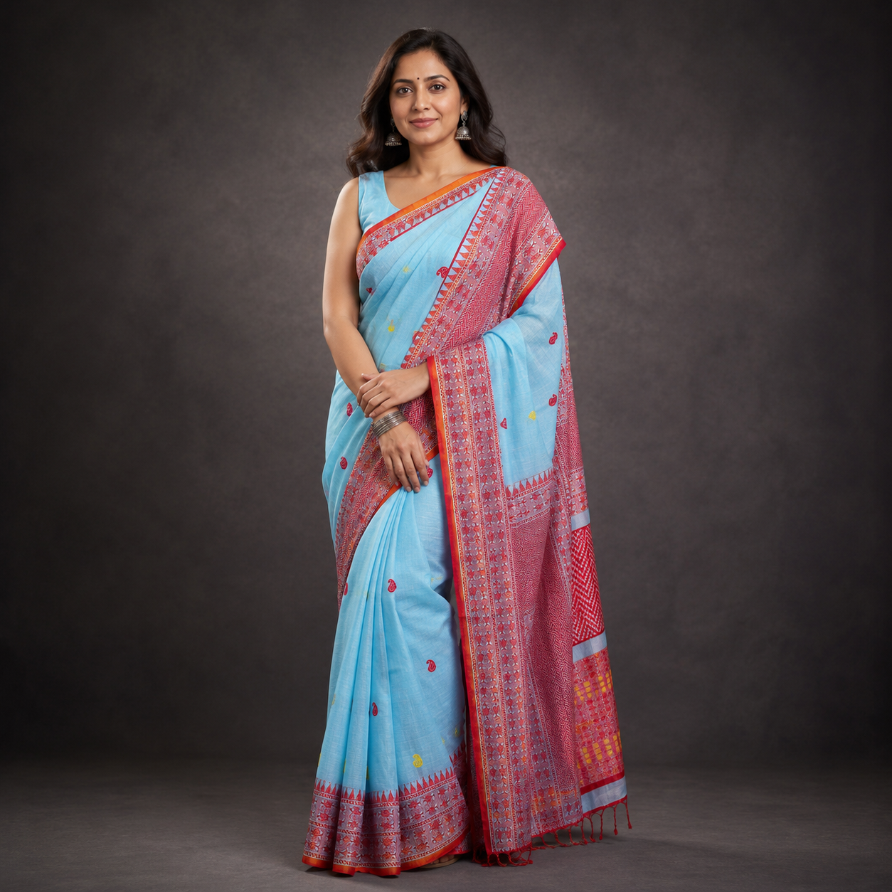 Nabaneeta: Blue Handloom Cotton Saree