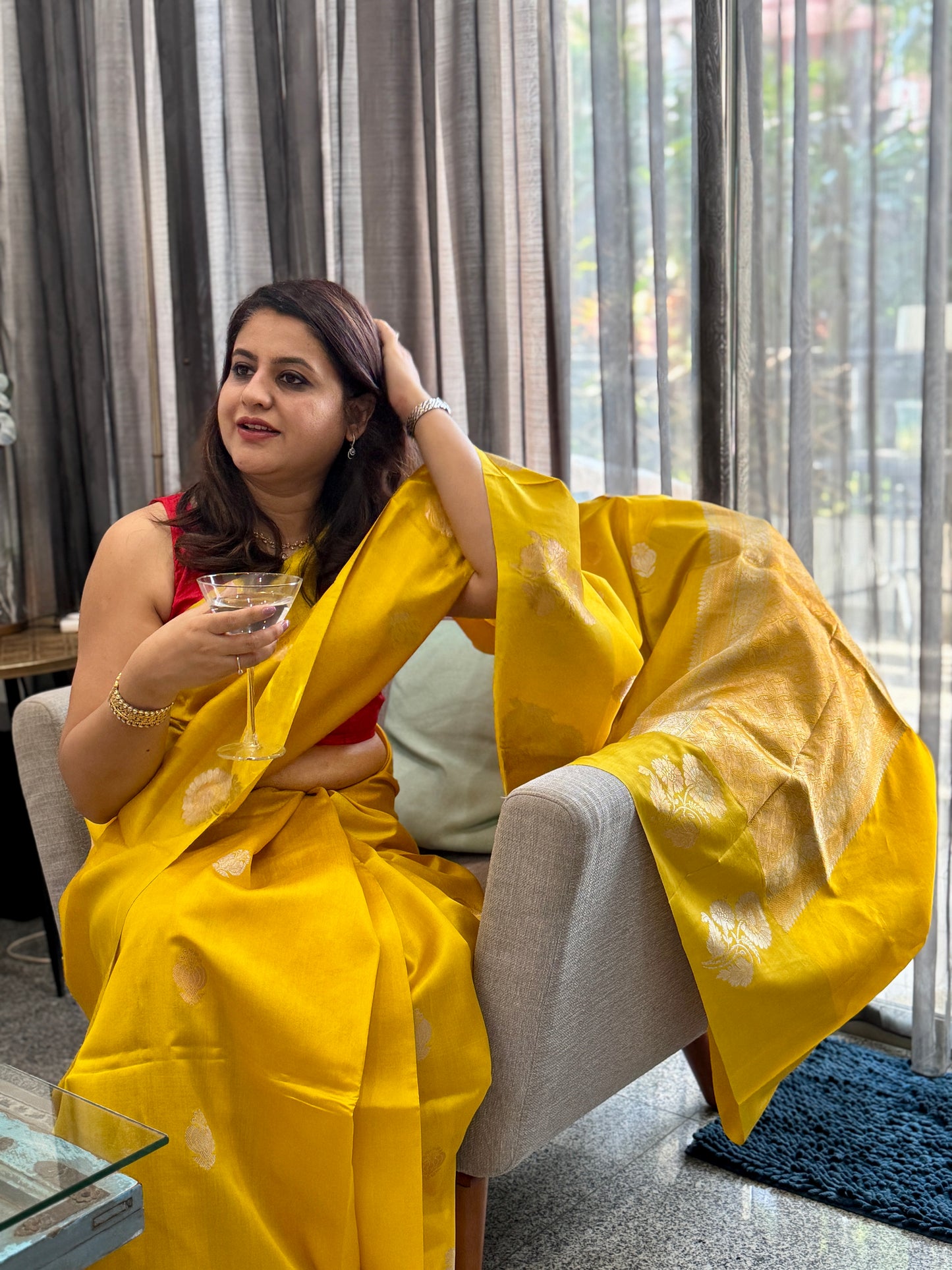 Svarna: Yellow Handwoven Banarasi Katan Silk Saree