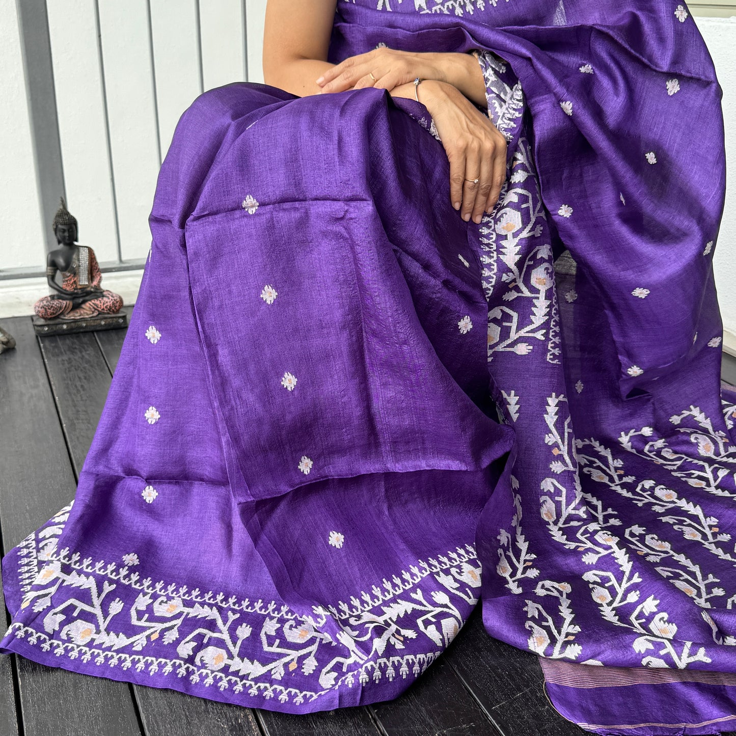Amethyst: Purple Tussar Silk Jamdani Saree