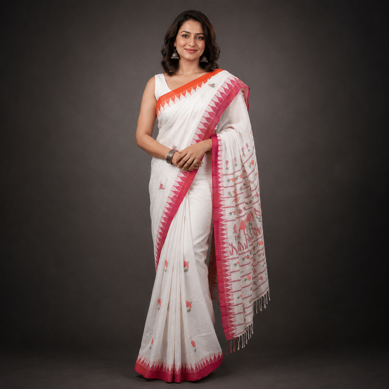 White Cotton Handloom Manipuri Saree