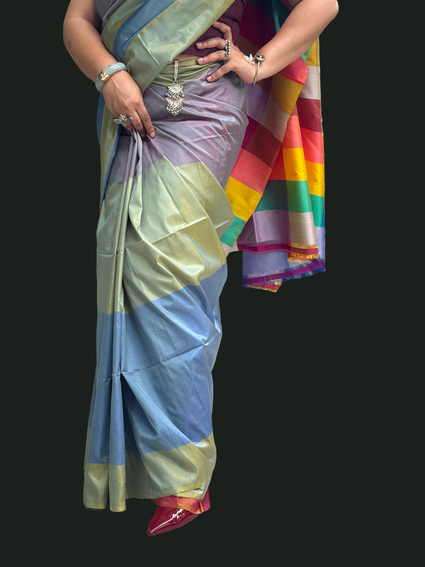 Disha: Multicolored Handwoven Katan Silk Saree