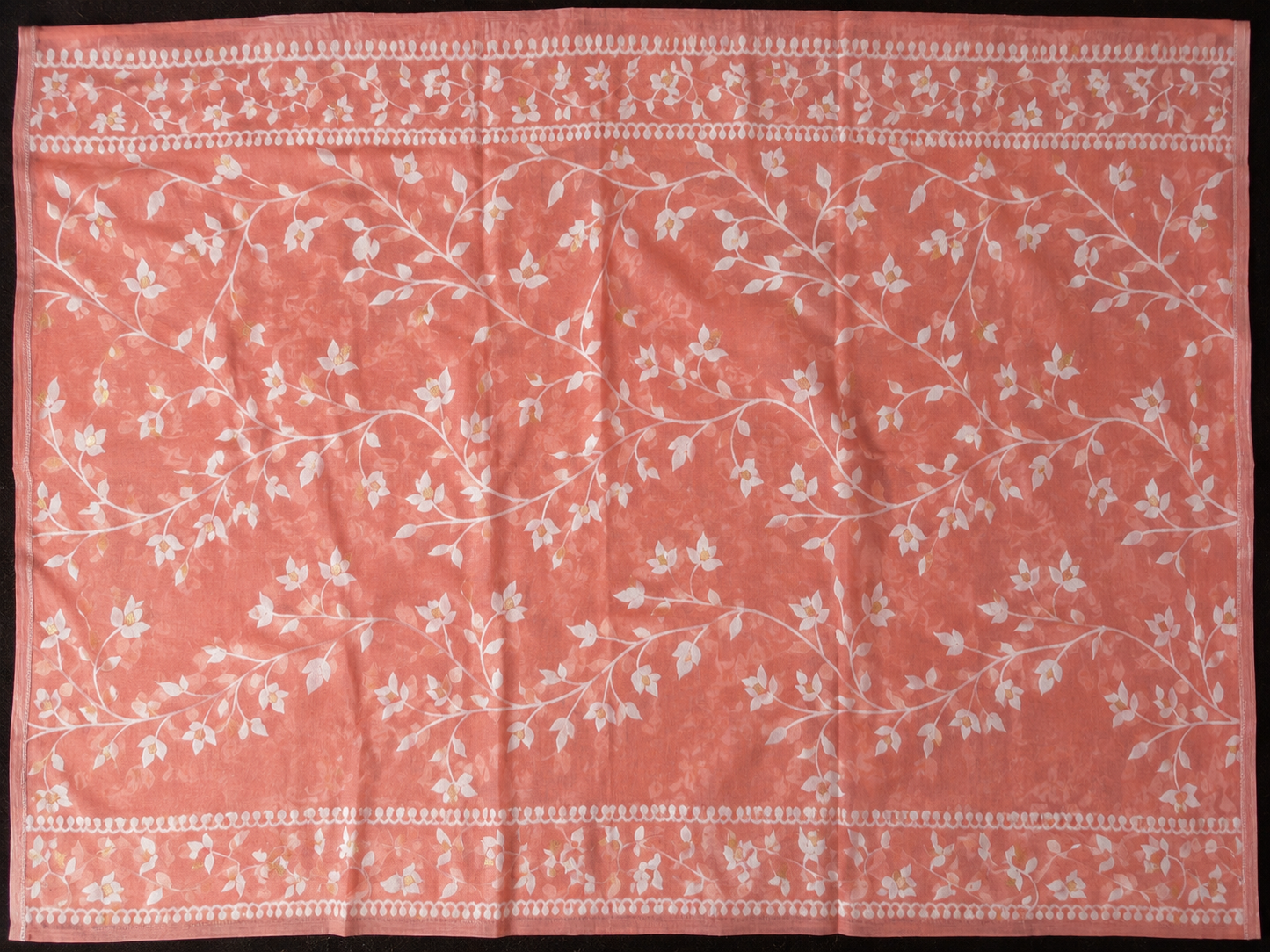 Kadambari: Peach Handwoven Jamdani Cotton Saree