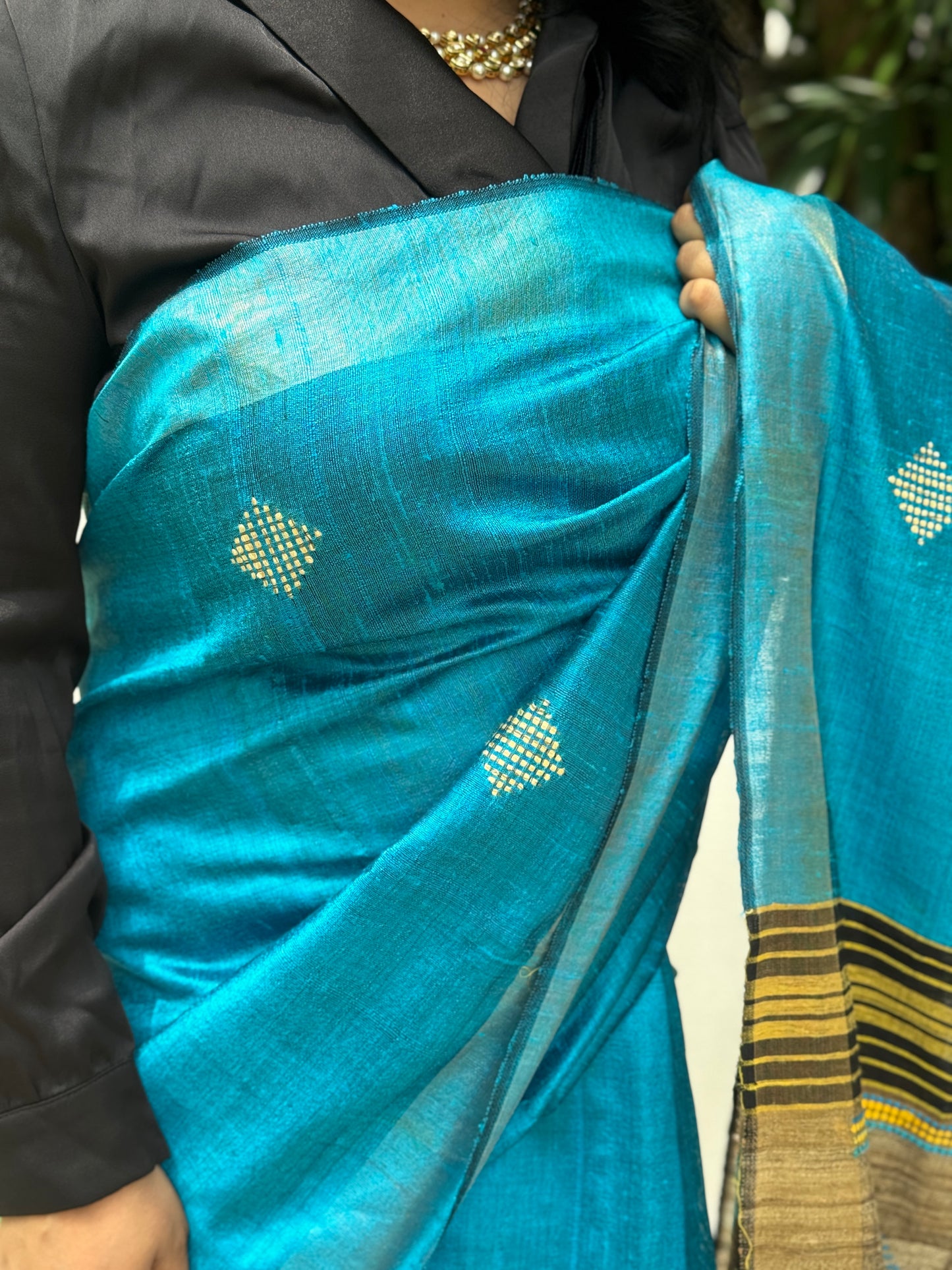 Neela: Blue Handwoven Ghicha Silk Saree