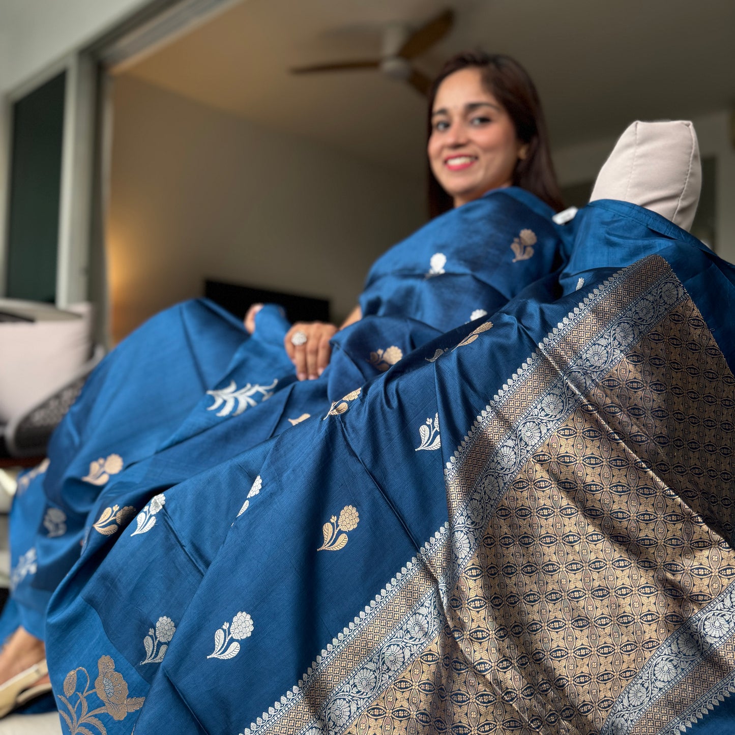 Neelaya: Blue Banarasi Katan Silk Saree