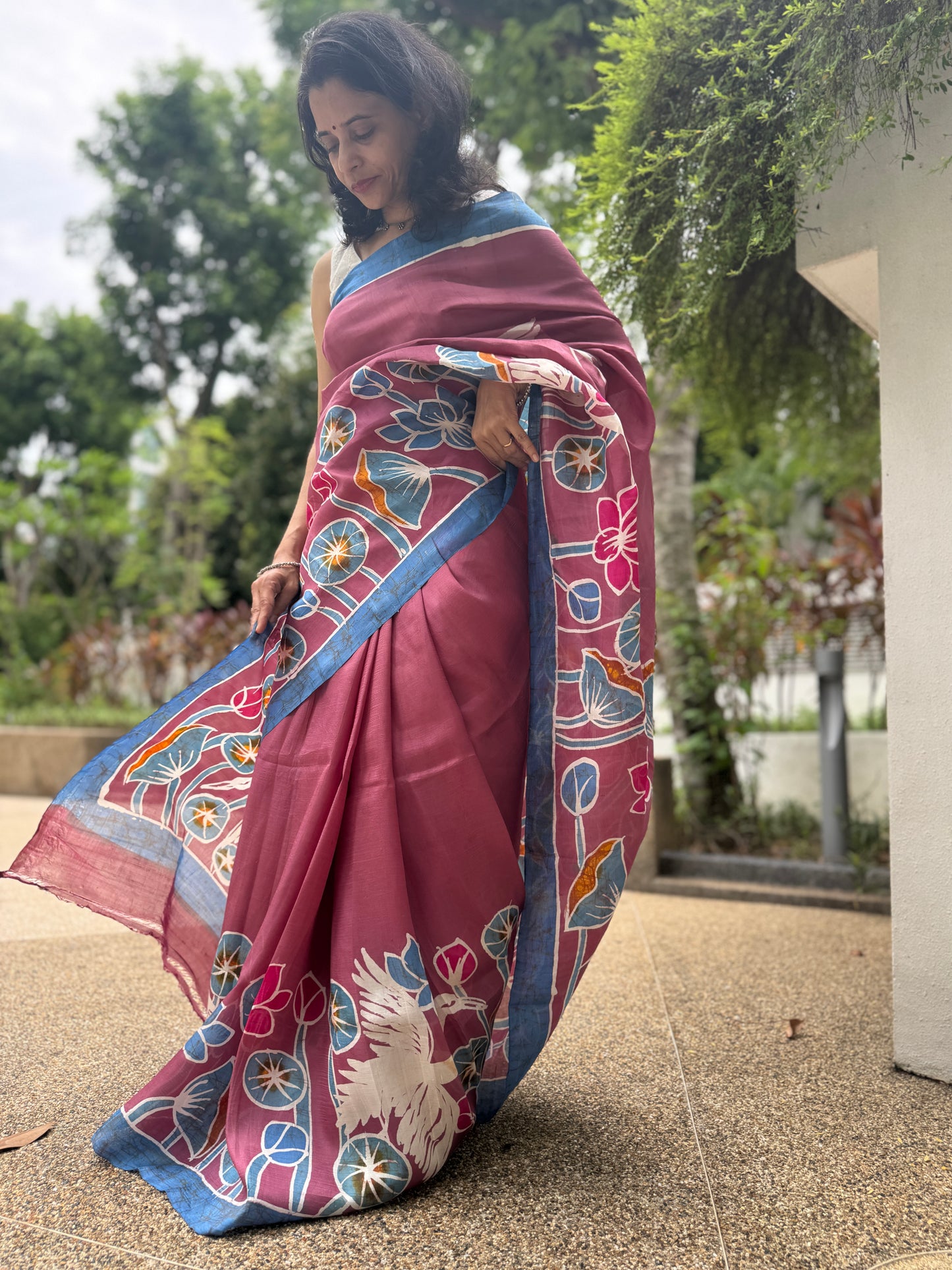 Maya: Pink Batik Silk Saree