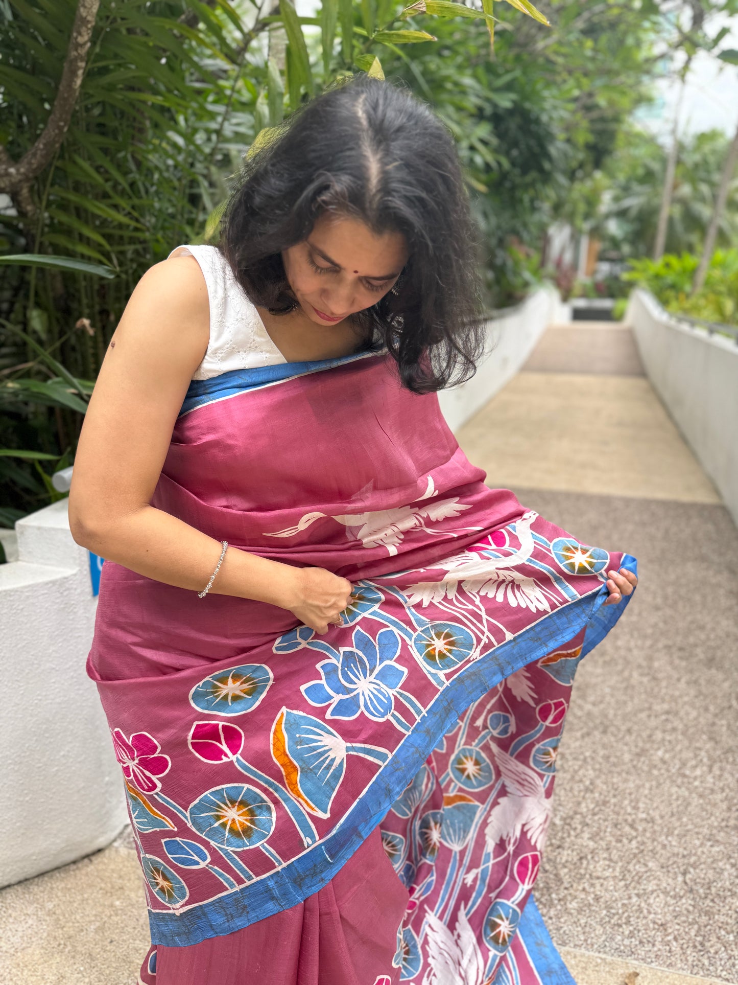 Maya: Pink Batik Silk Saree