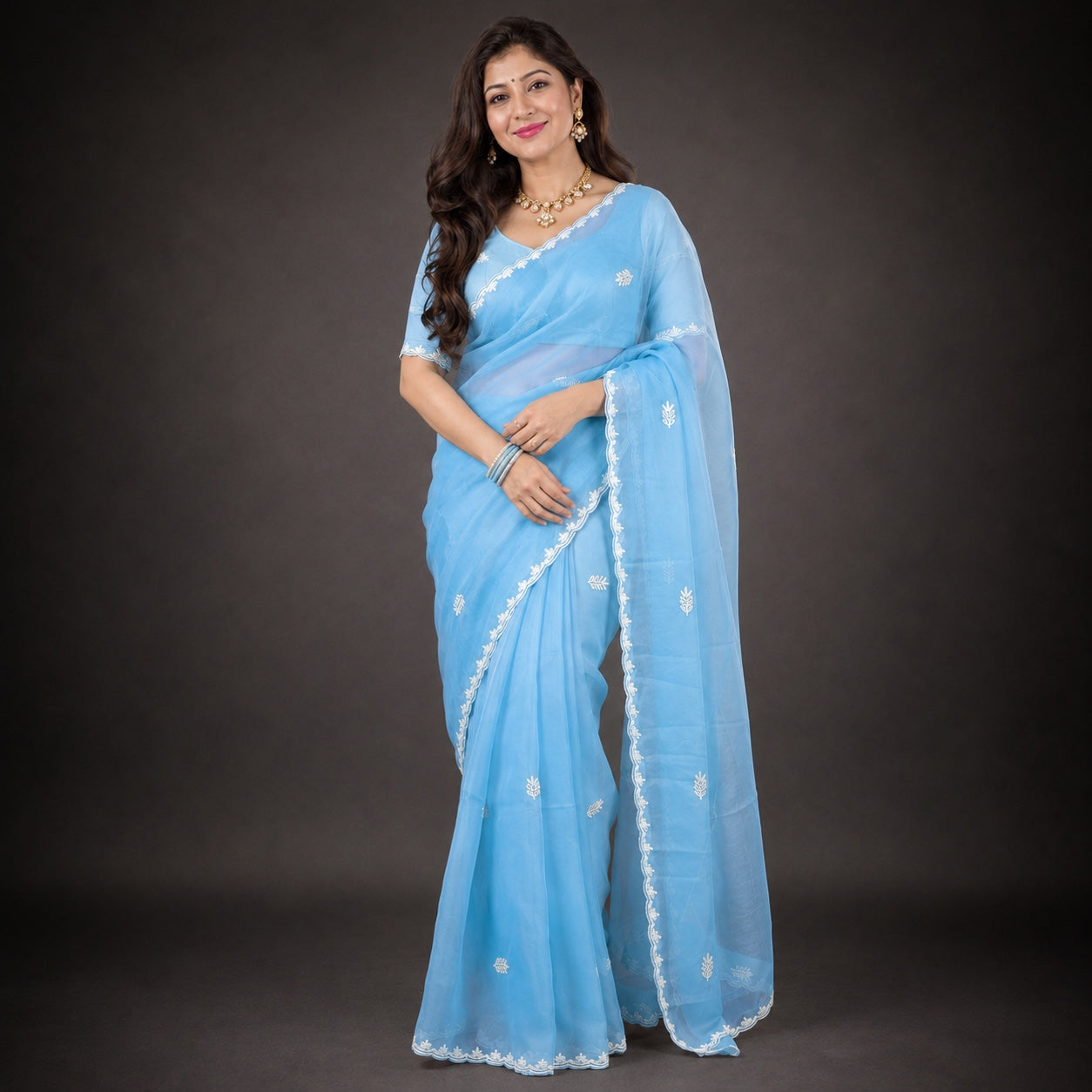 Blue Chiffon Saree with Sequins