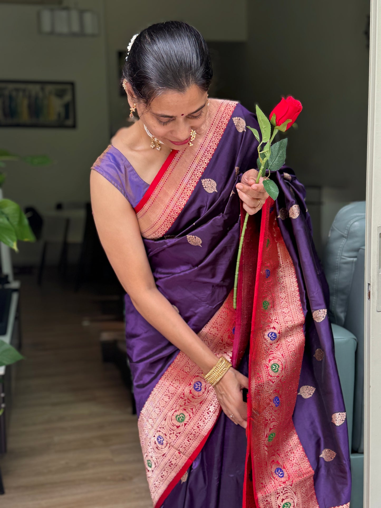 Rajnigandha: Purple Handwoven Banarasi Silk Saree