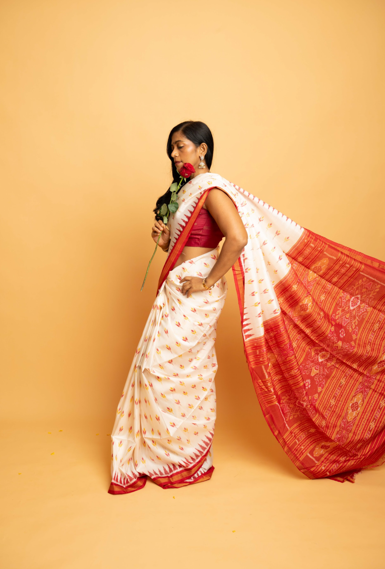 Shvetra: White Sambalpuri Ikkat Silk Saree