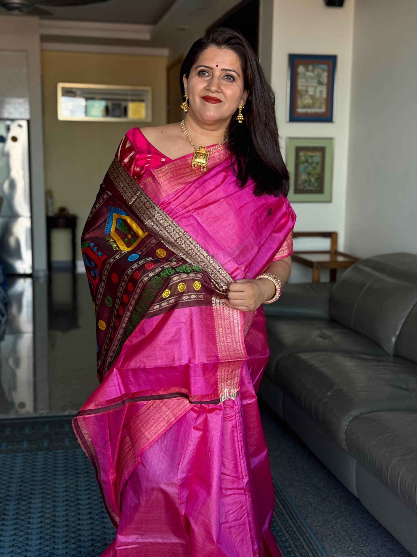 Disha: Pink Dolabedi Handwoven Pure Silk Saree