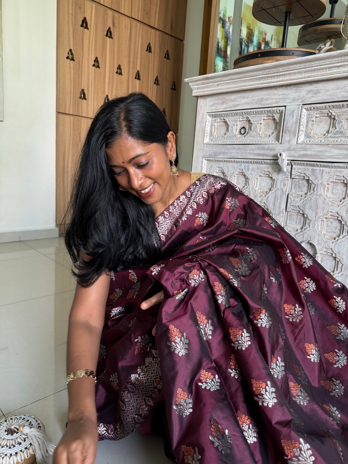 Maroon Paat-Silk Saree with Silver Zari