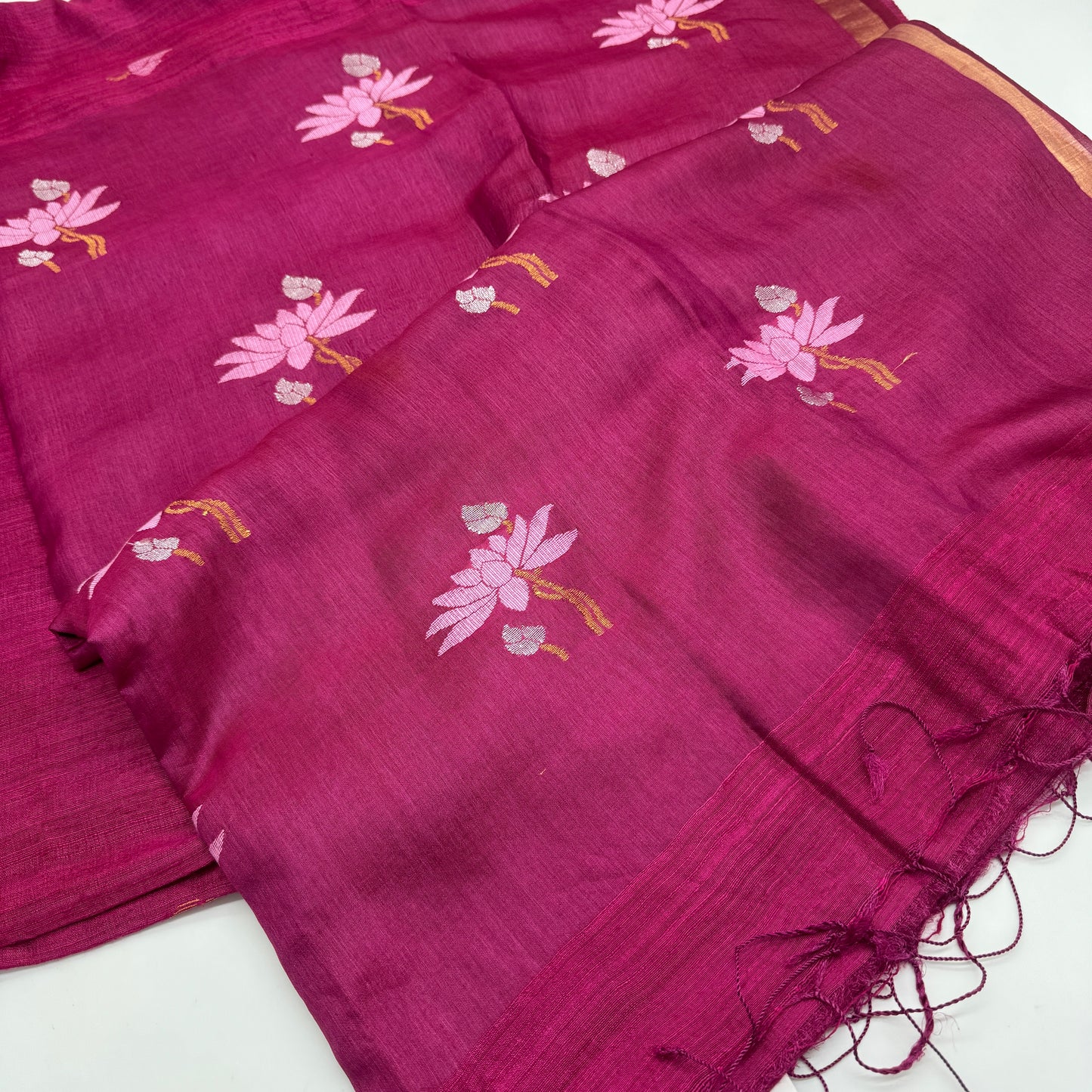 Avni: Pink Handwoven Tussar Silk Saree