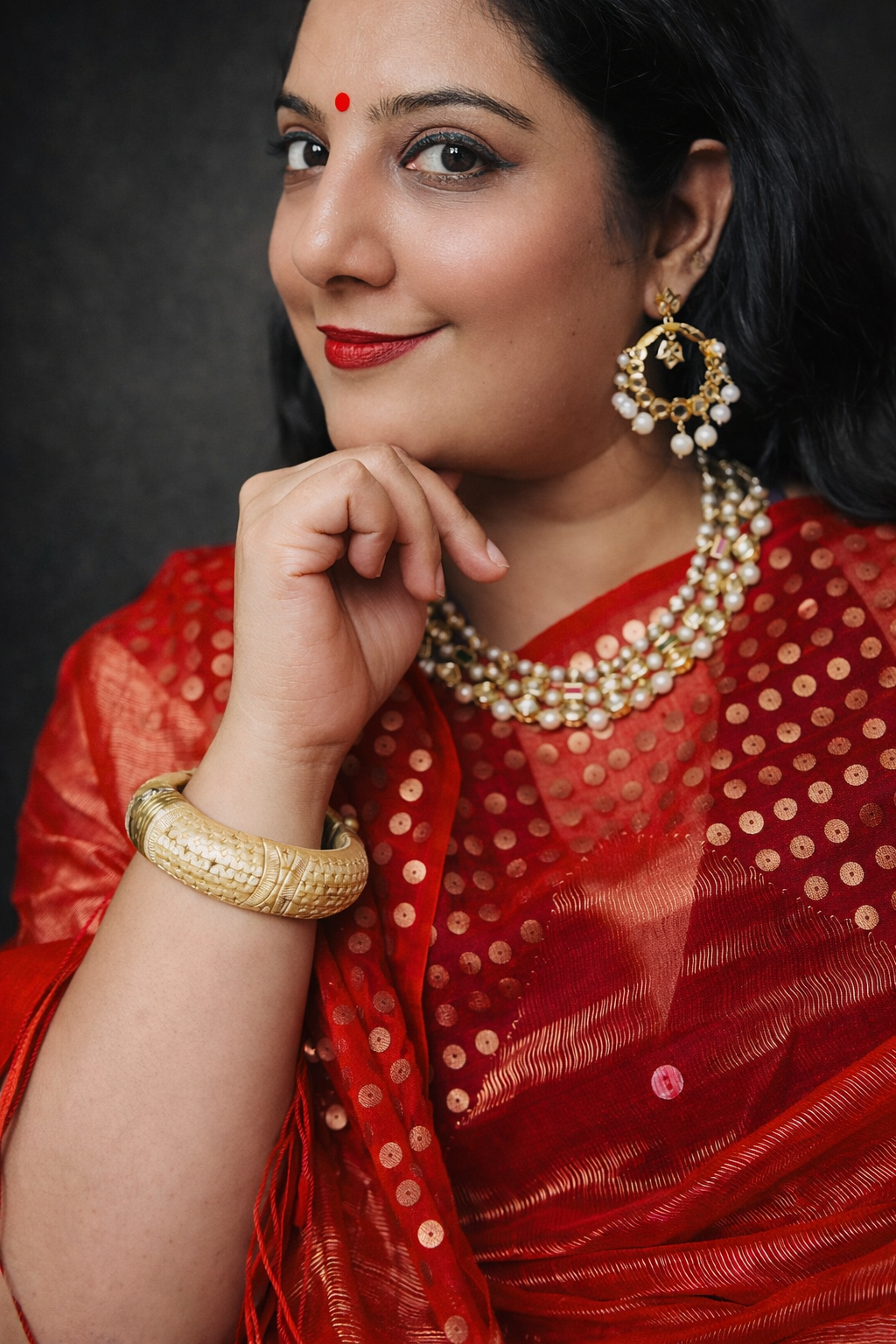 Diva: Red Tissue Handwoven Muslin Sequins Saree