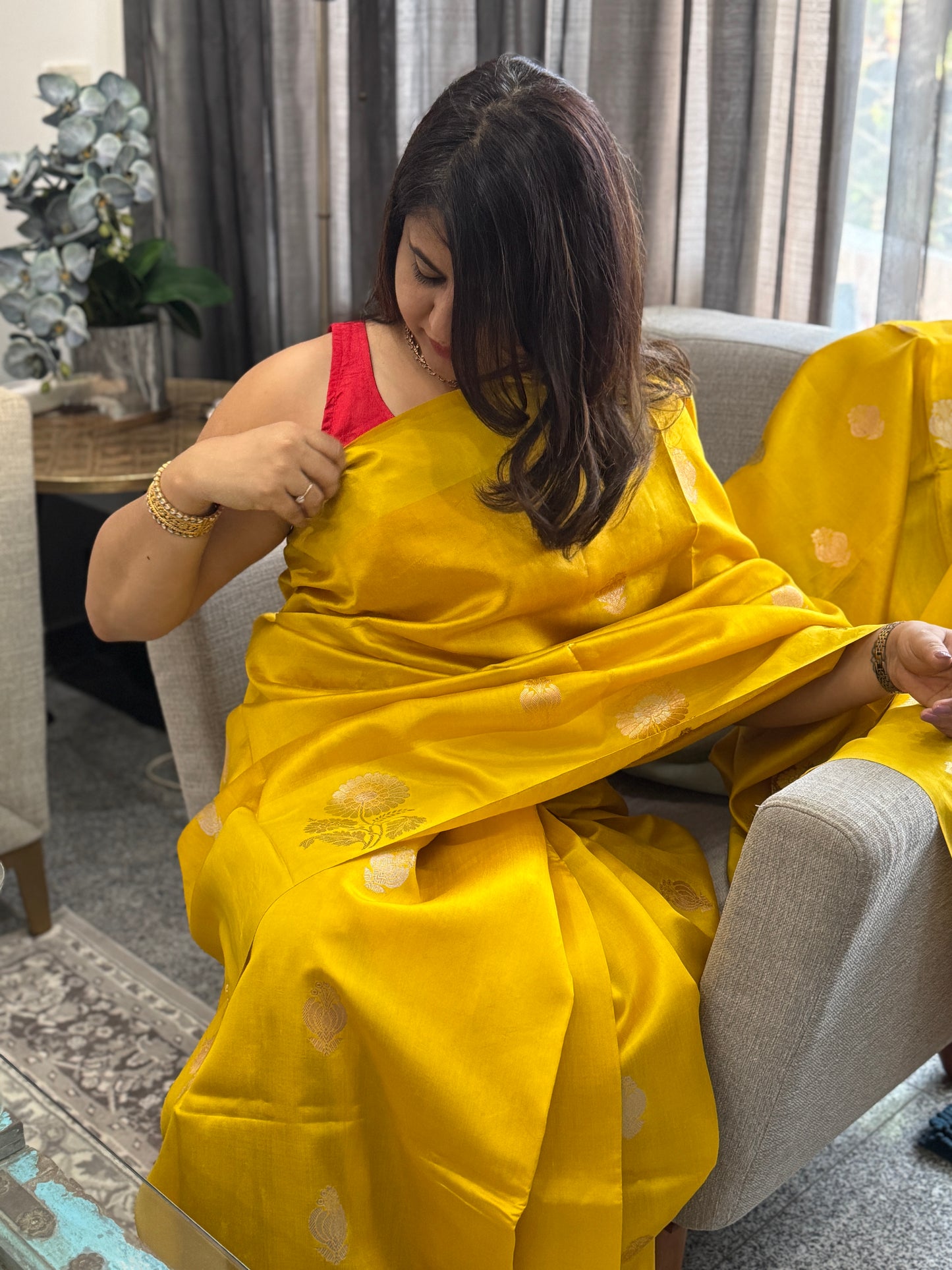 Svarna: Yellow Handwoven Banarasi Katan Silk Saree