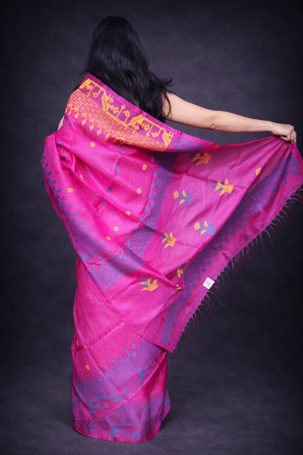 Ava: Pink Handwoven Tussar Silk Jamdani Saree
