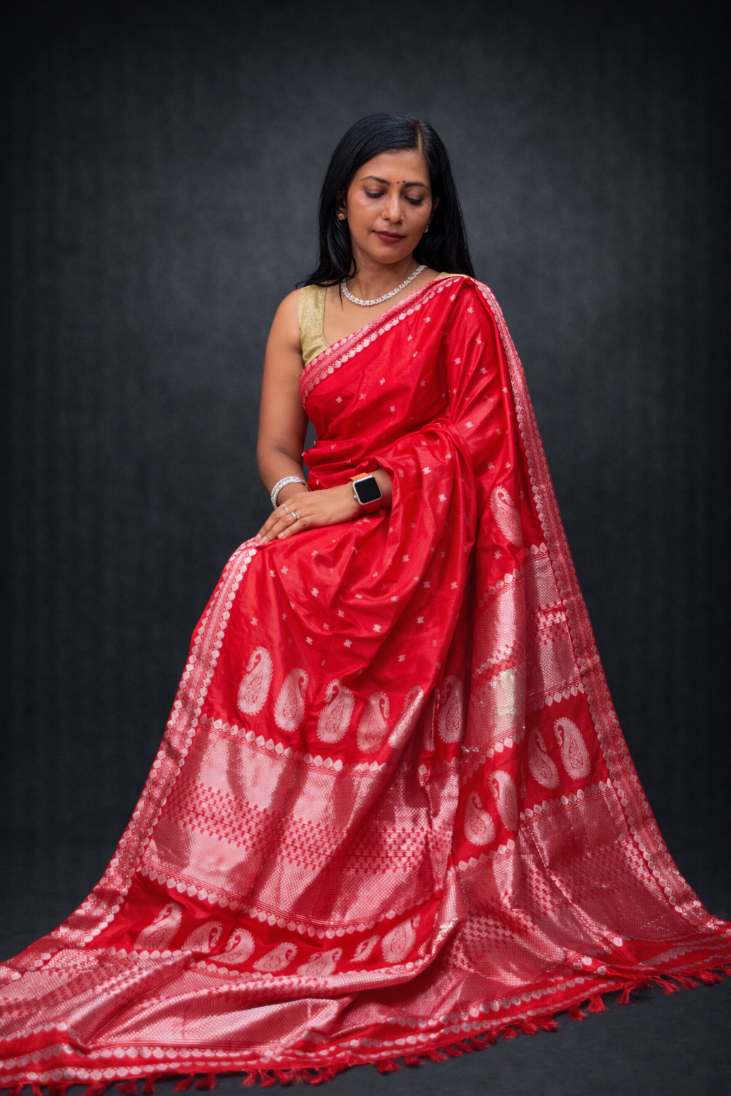 Shubhra: Red Handwoven Paat Silk Saree