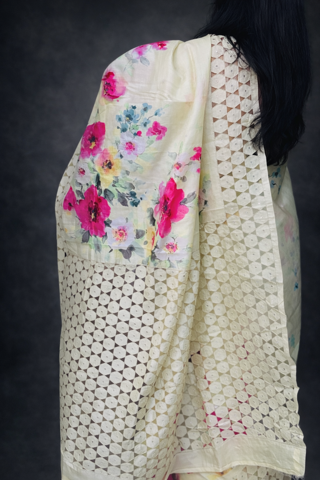 Parijat: Lime Green Floral Silk Saree