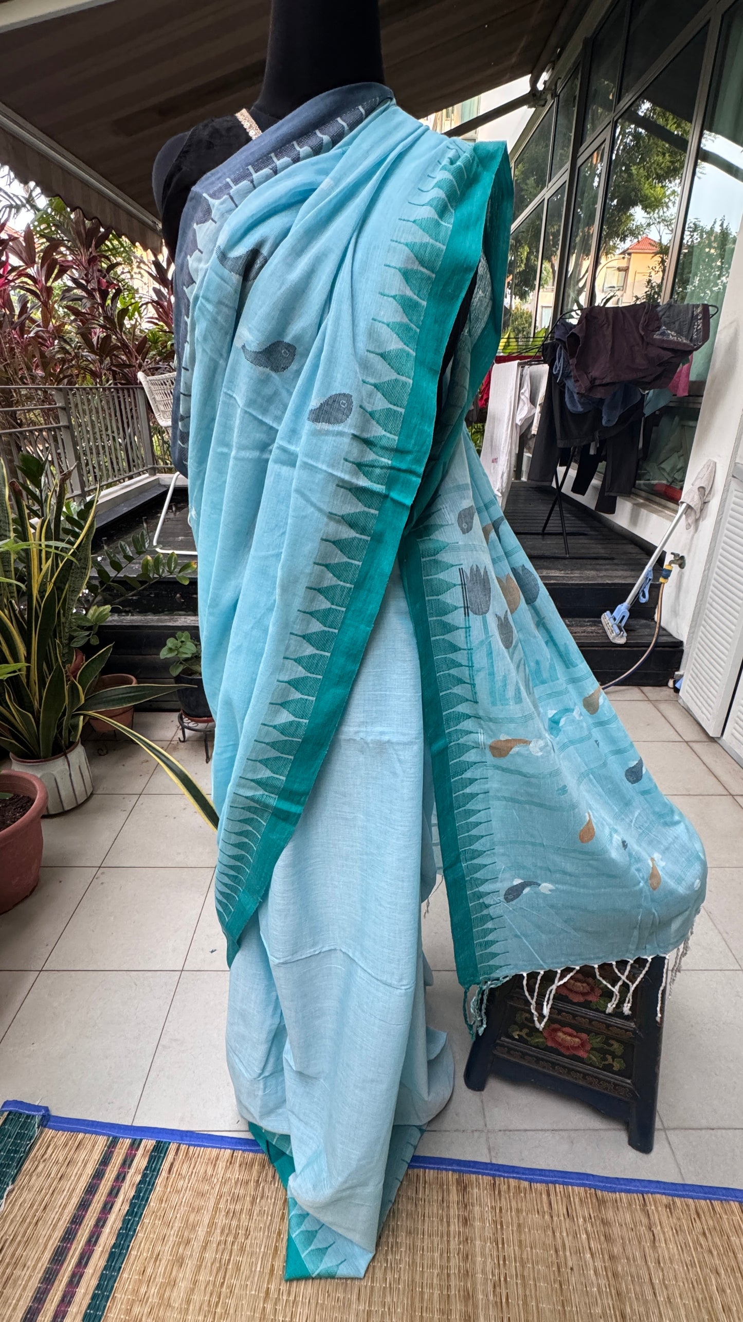 Thoibi: Blue Manipuri Handloom Cotton Saree