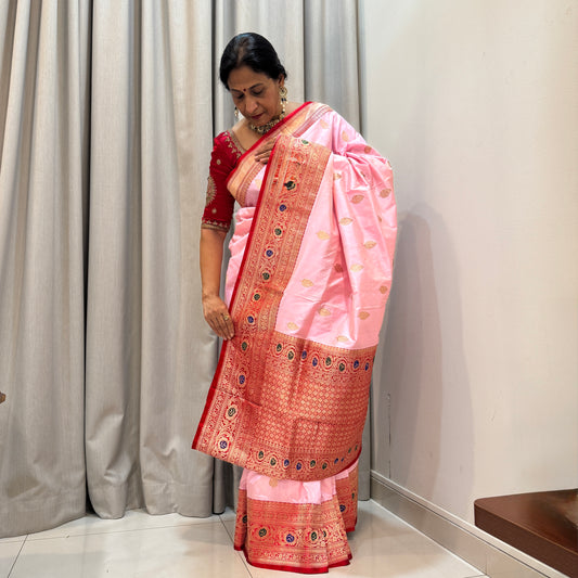 Rupali: Pink Handwoven Banarasi Katan Silk Saree