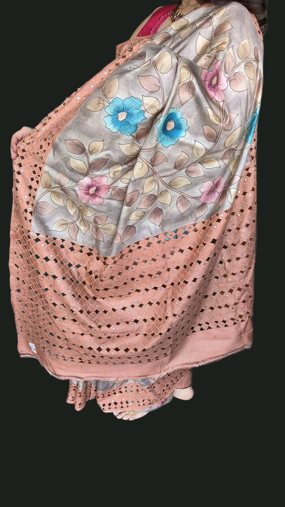 Ishani: Brown Silk Cutwork Saree