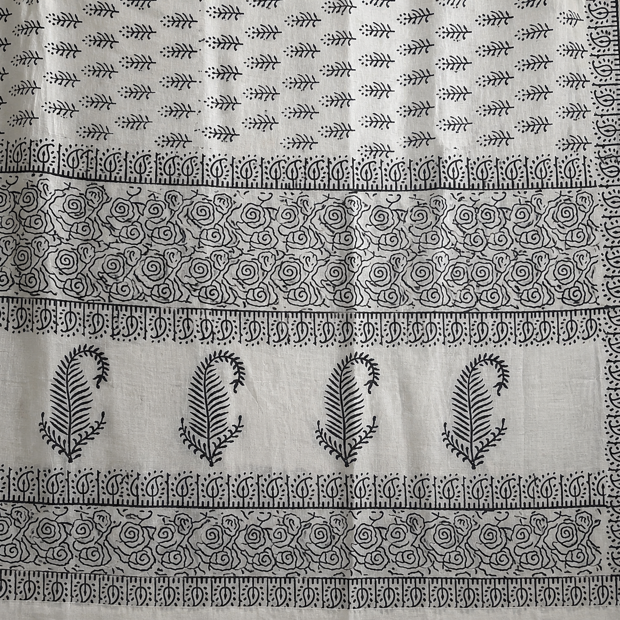 Poulomi: White Cotton Sanganeri Block Print Saree