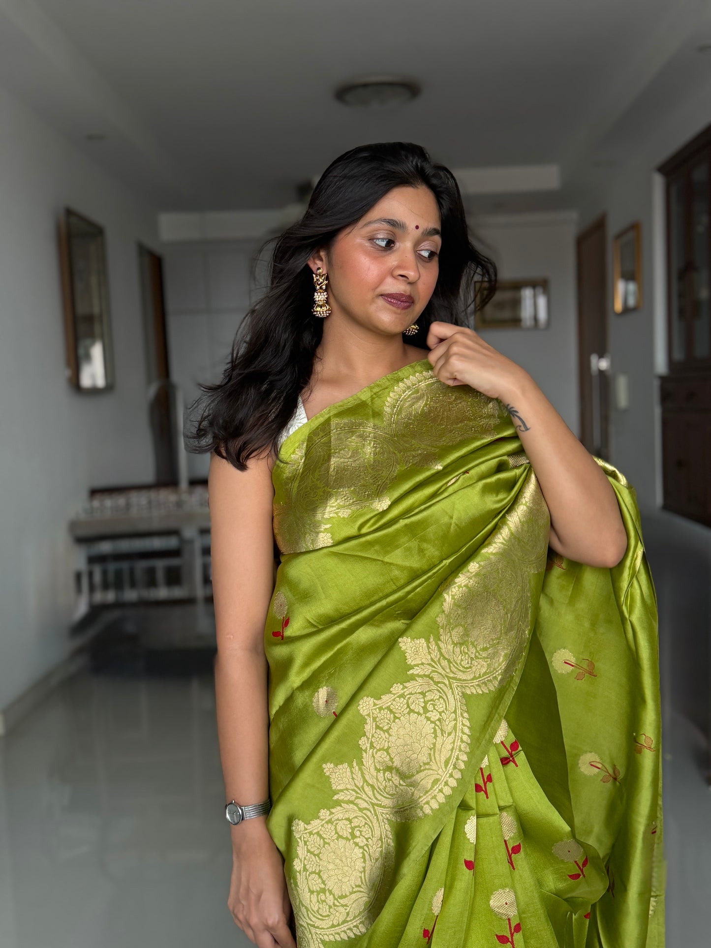 Aranya: Green Banarasi Katan Silk Saree