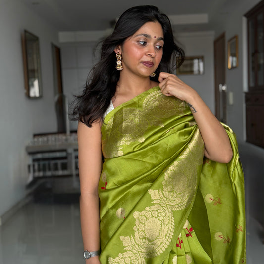 Aranya: Green Banarasi Katan Silk Saree