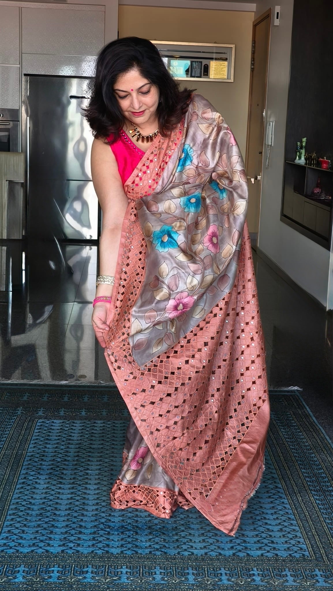 Ishani: Brown Silk Cutwork Saree