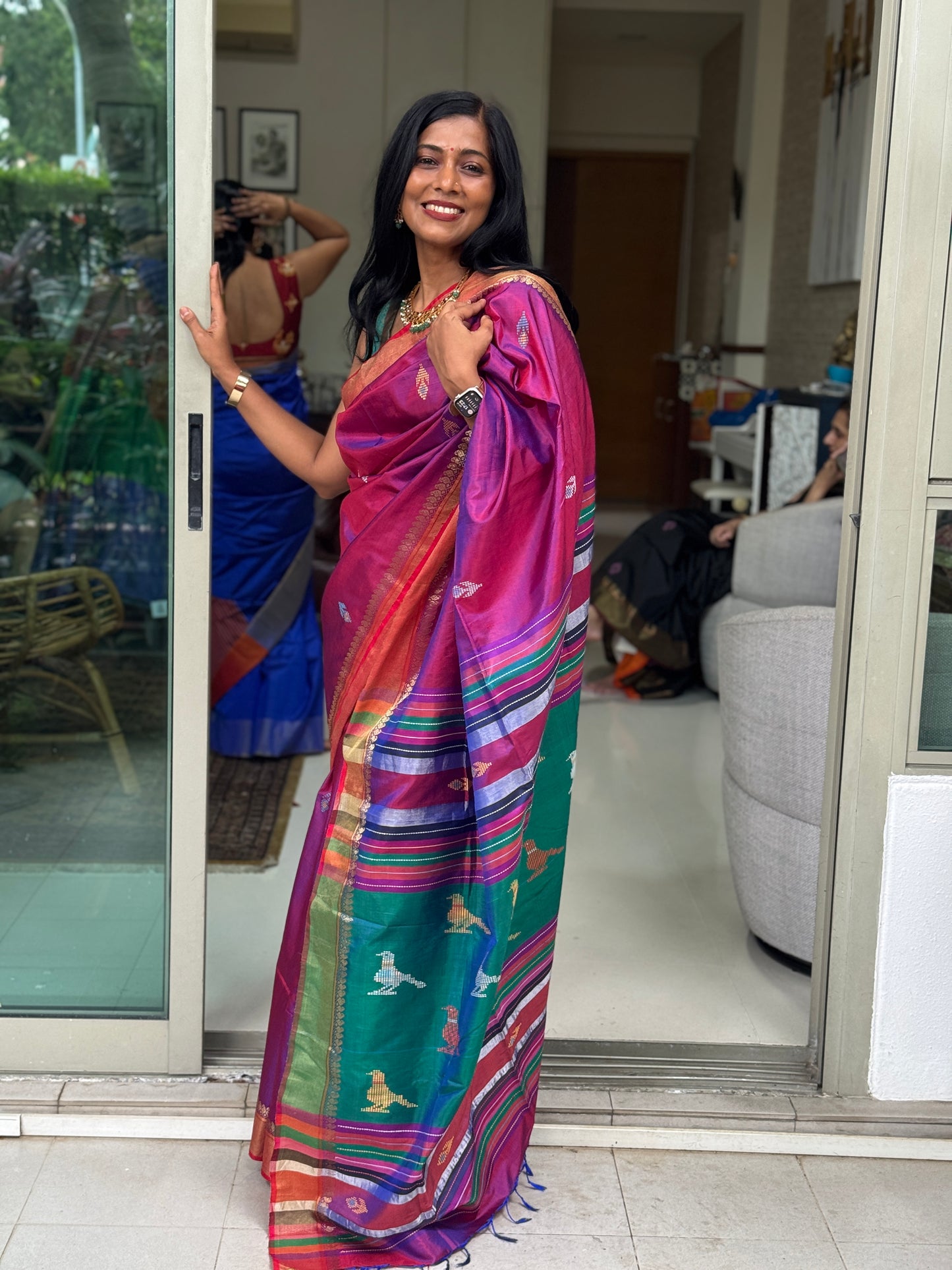 Anusha: Purple Handwoven Katan Silk Saree