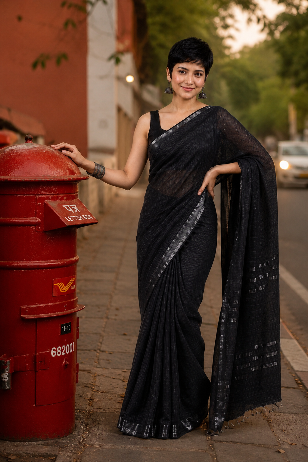 Paromita: Black Linen Saree