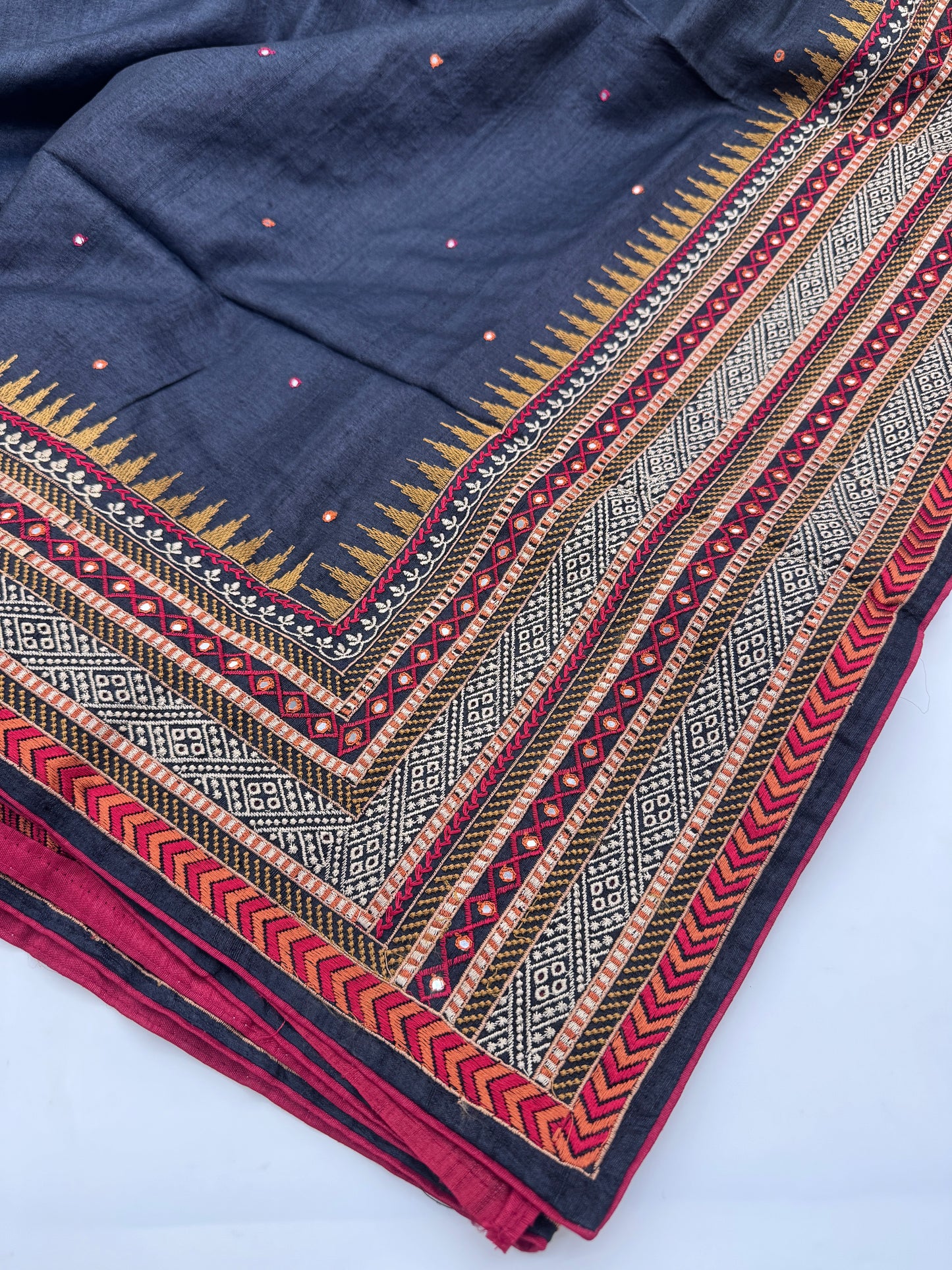Neeraja: Black Embroidered Tussar Silk Saree