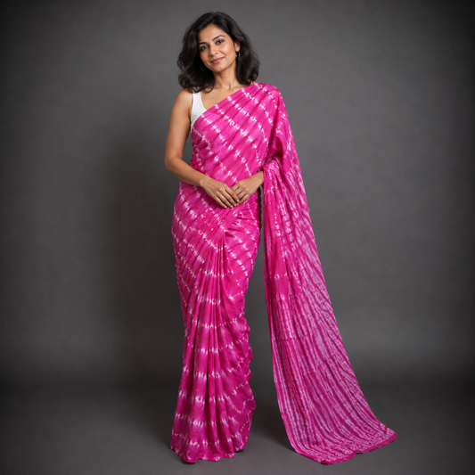 Eshika: Pink Cotton Bandhni Saree