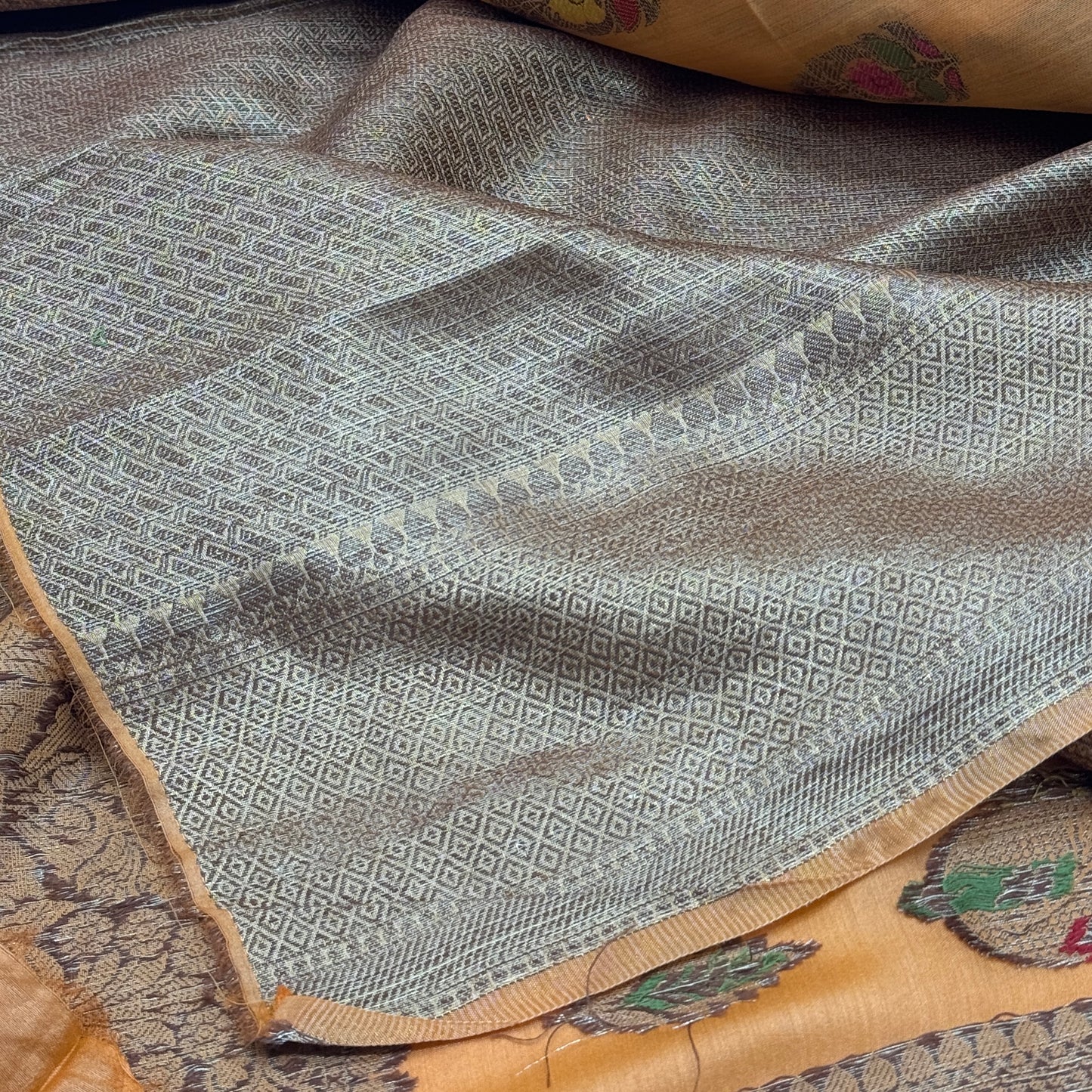Kesar: Orange Handwoven Munga Tussar Silk Saree