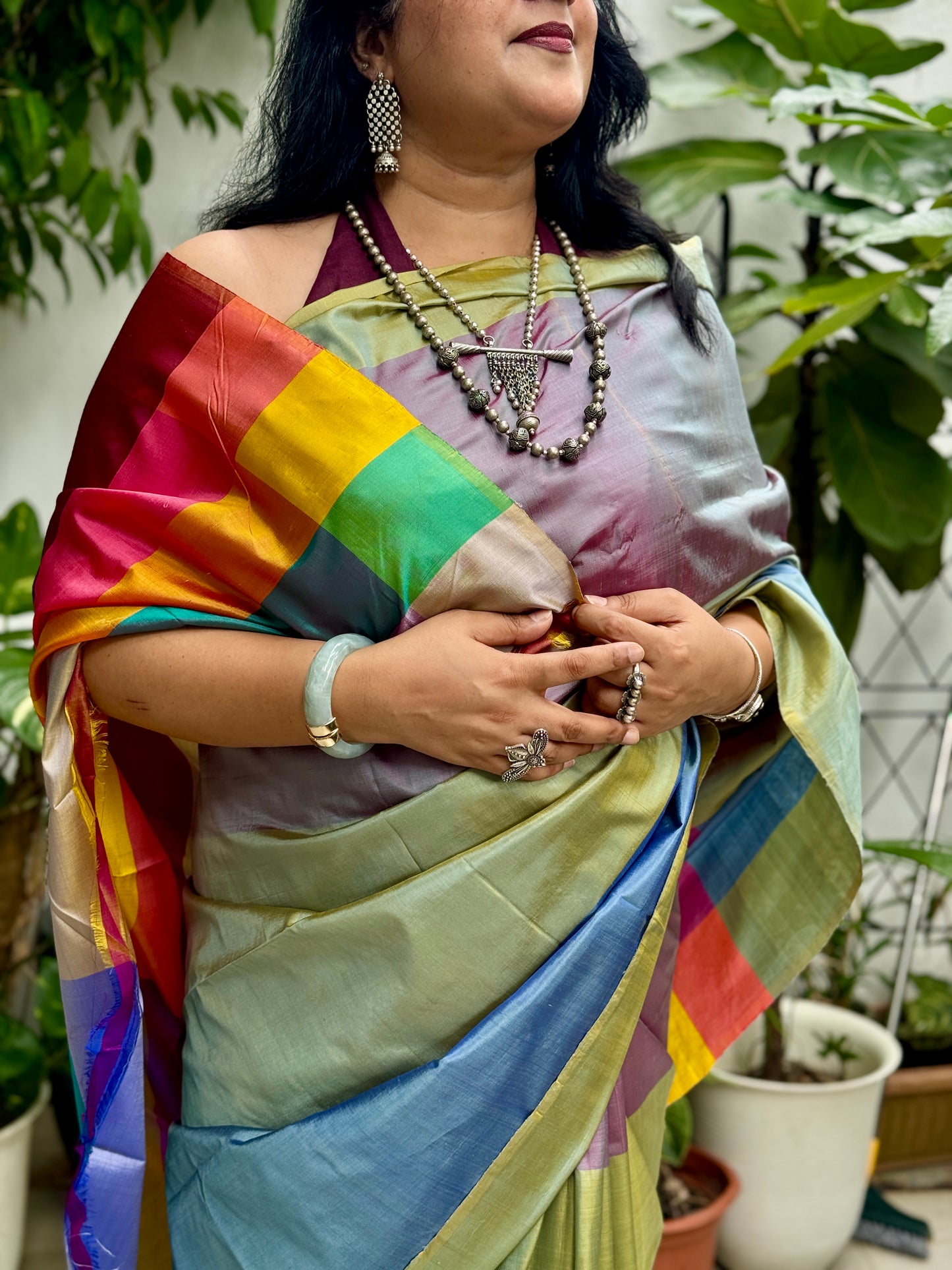 Disha: Multicolored Handwoven Katan Silk Saree