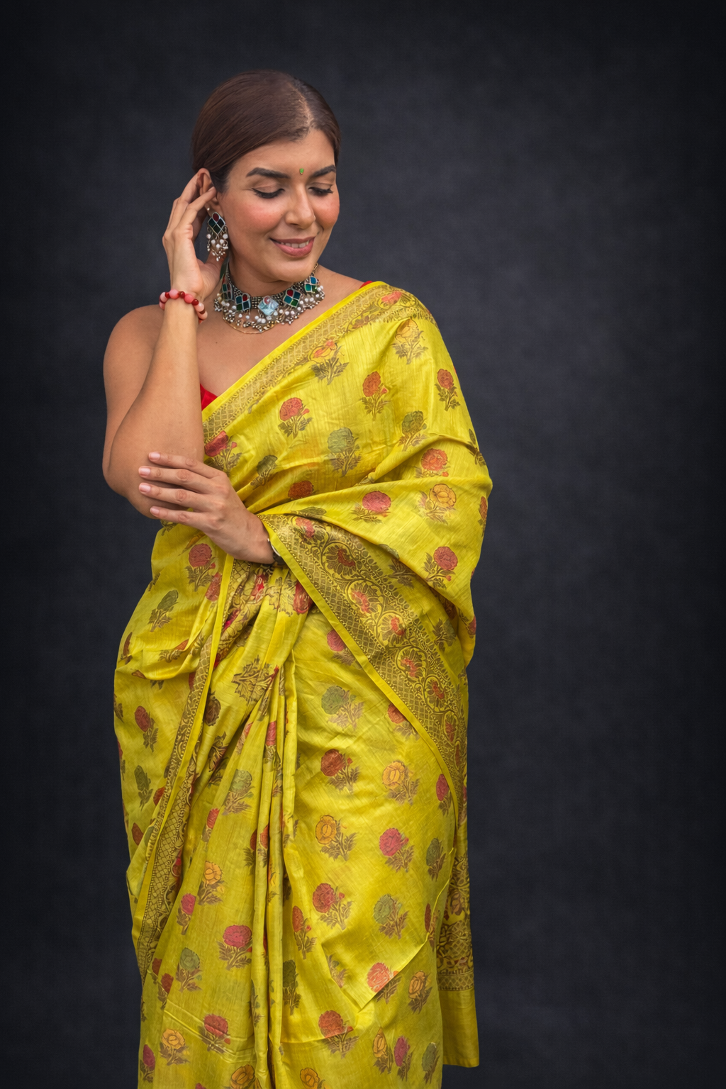 Diya: Lime Green Handwoven Munga-Tussar Silk Saree