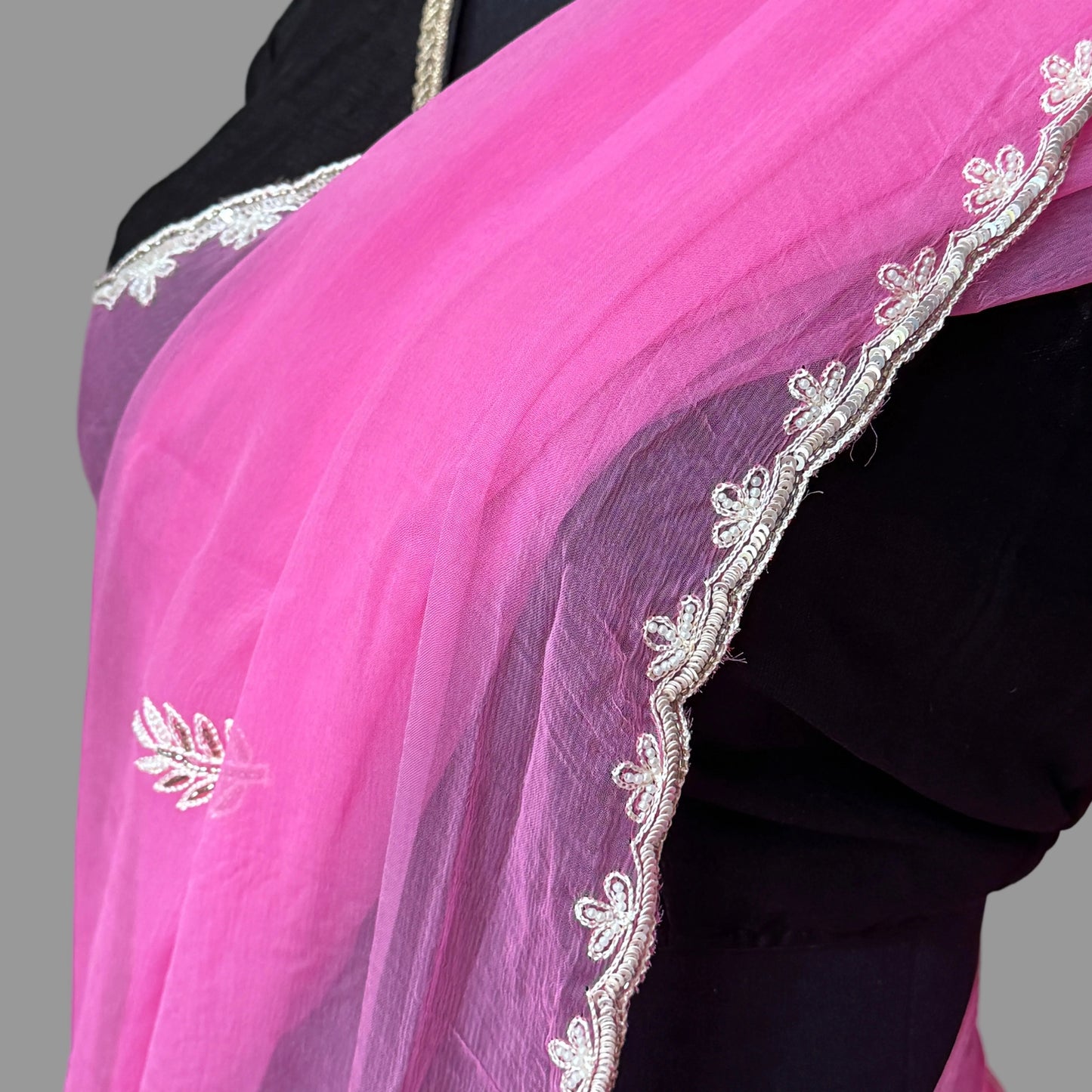 Pink Chiffon Saree with Cutdana Embroidery