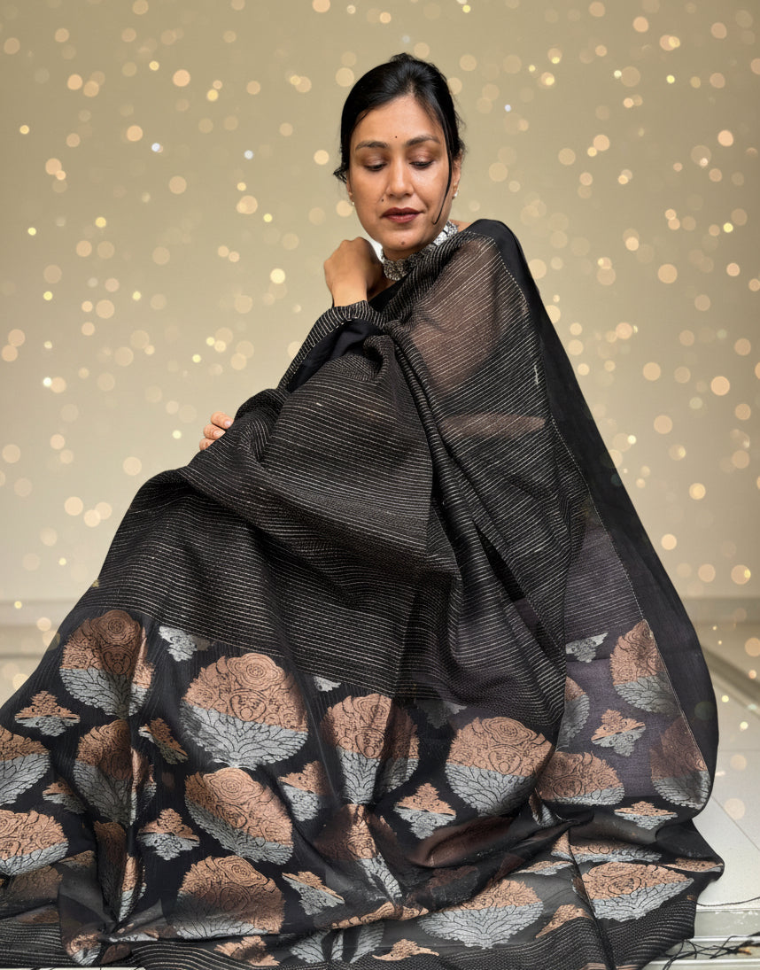 Garima: Black Handwoven Ghicha Silk Saree