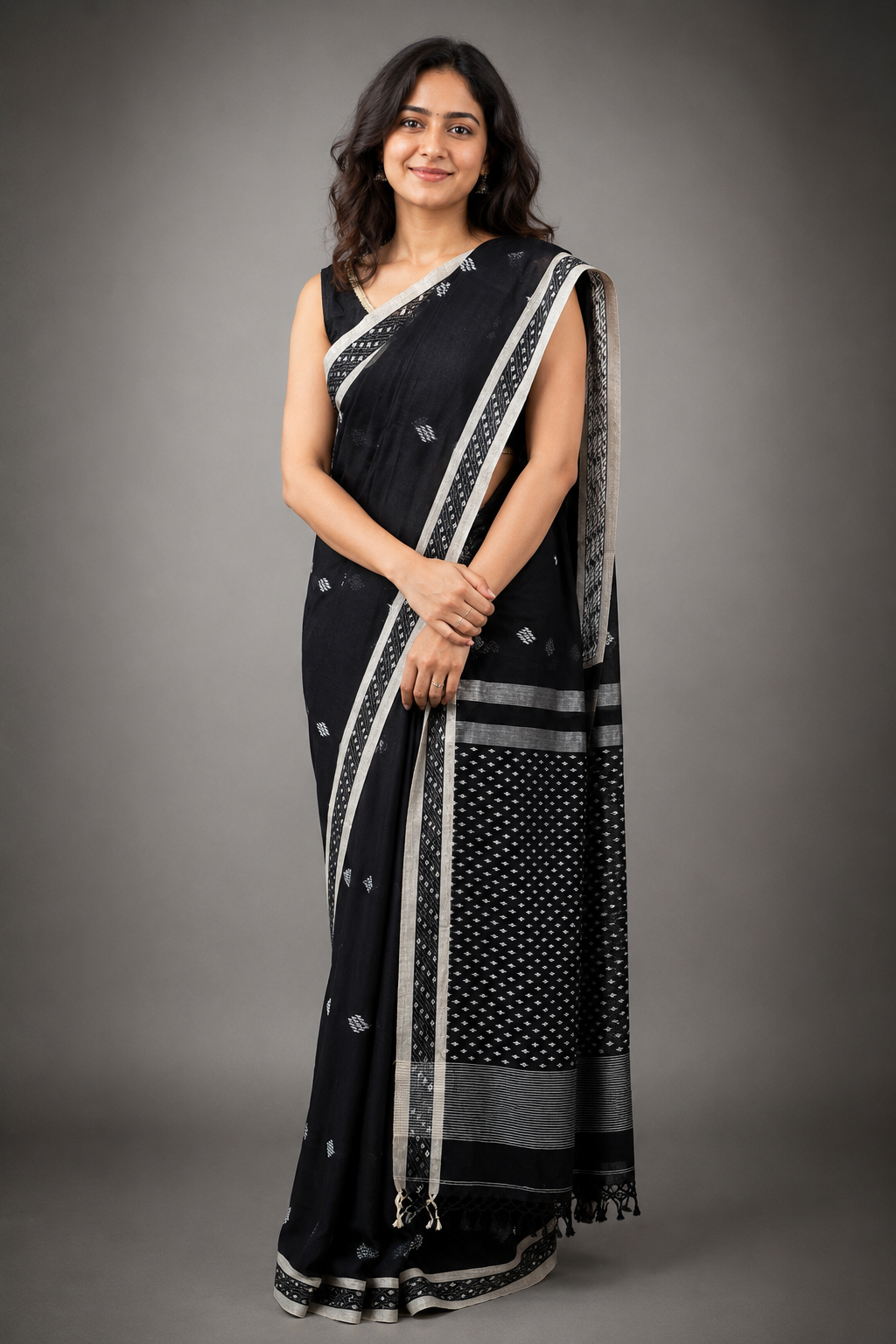 Meghla: Black Handloom Assam Cotton Saree