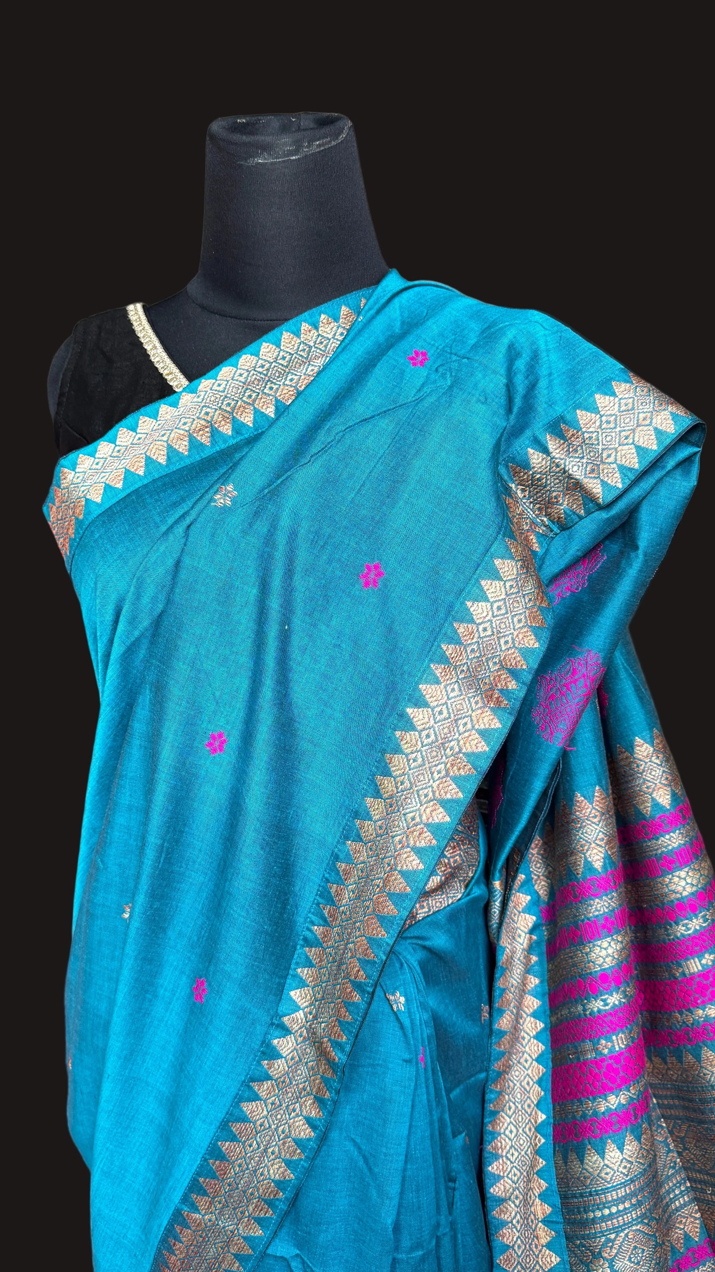 Lipi: Blue Assam Handloom Cotton Saree