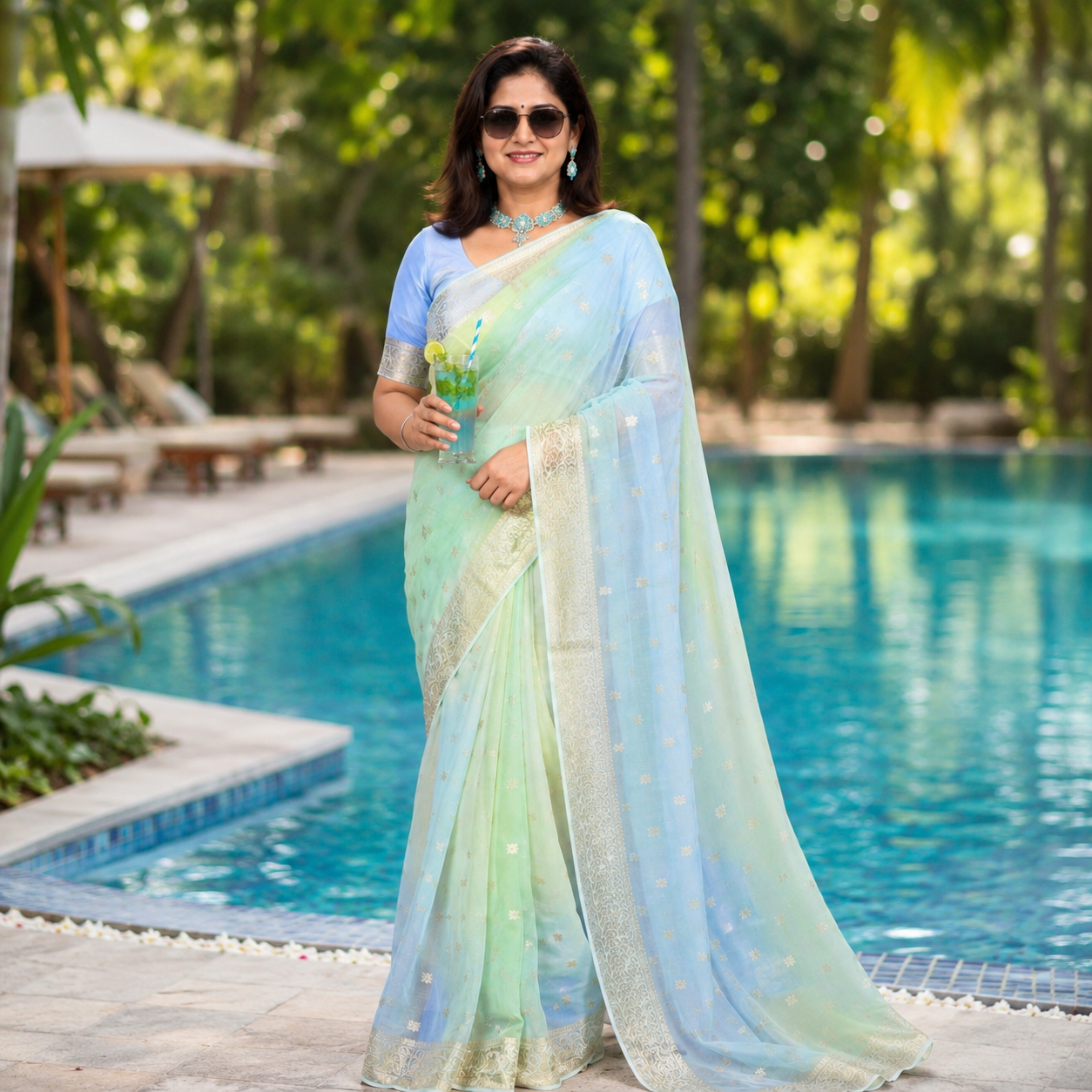 Suhani: Blue & Yellow Chiffon Saree