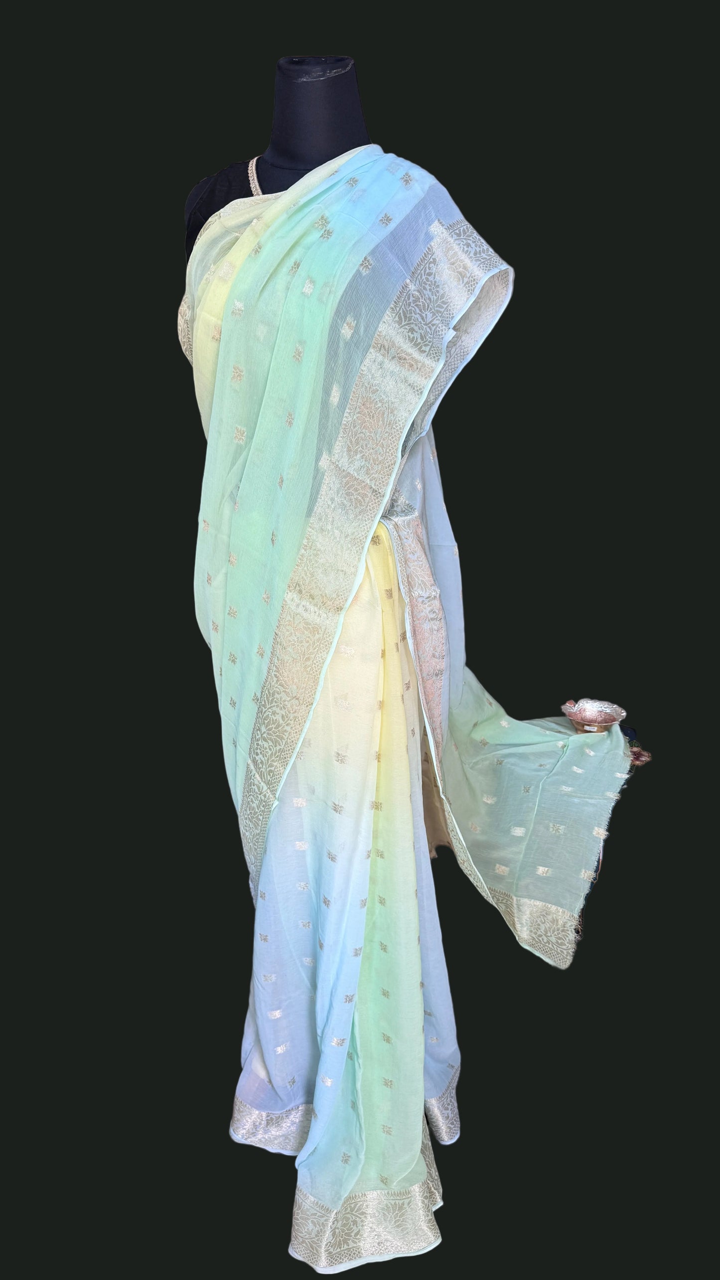 Suhani: Blue & Yellow Chiffon Saree