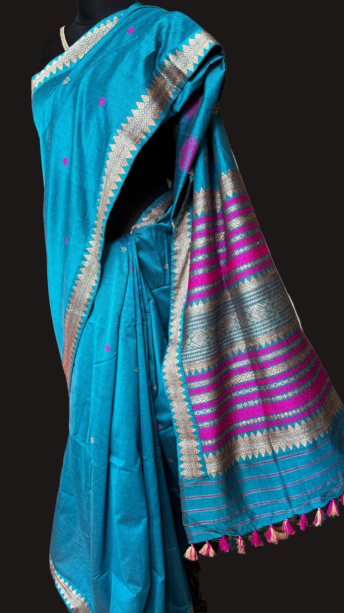 Lipi: Blue Assam Handloom Cotton Saree