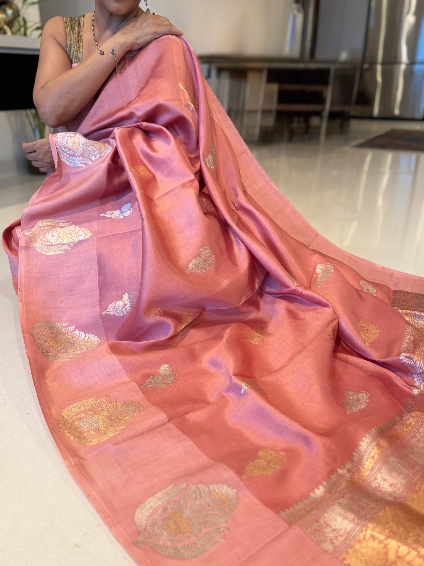 Gulnaar Blush: Pink Banarasi Katan Silk Saree